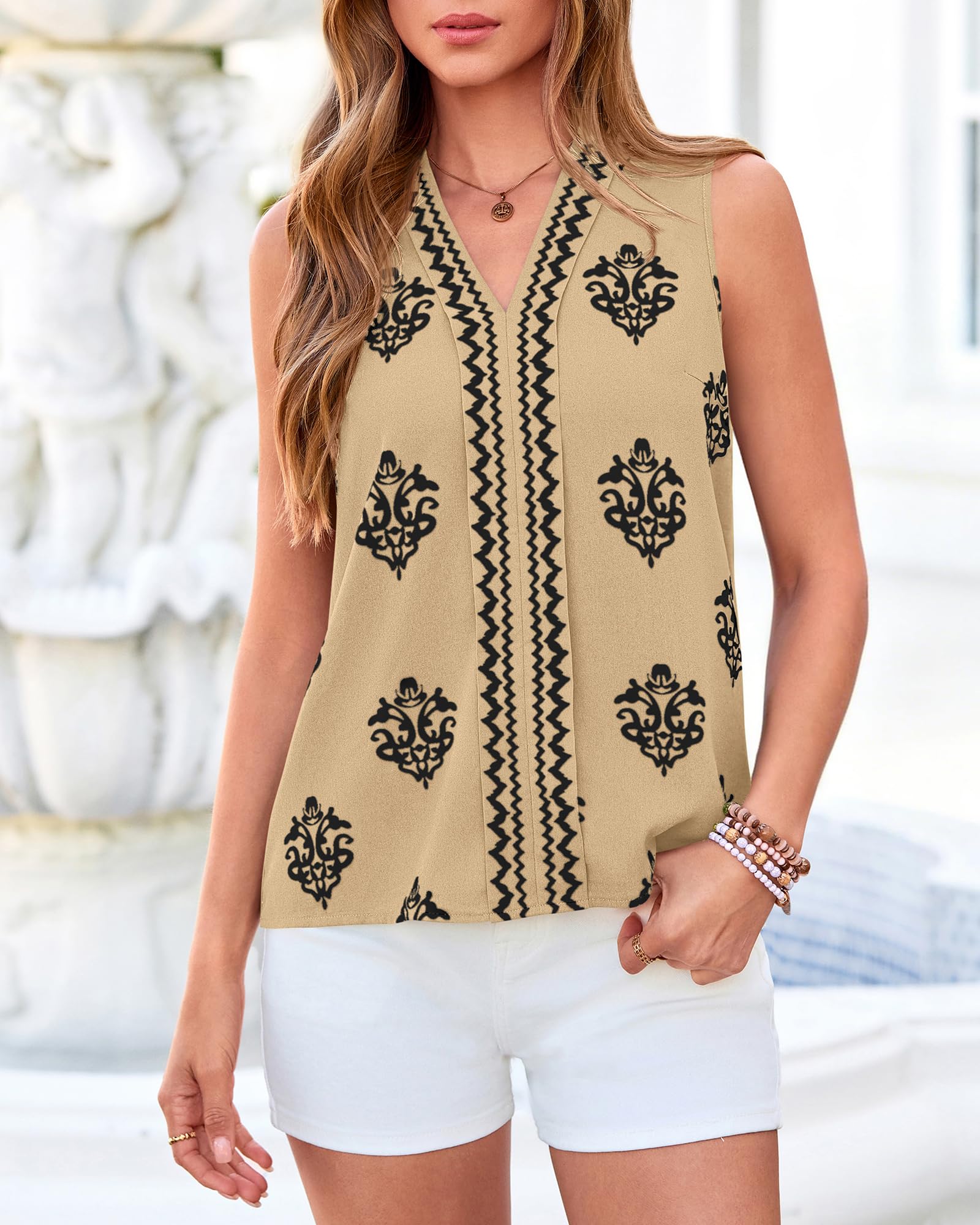 BTFBM Womens Tank Tops Floral Printed V Neck Sleeveless Spring Business Work Dressy Casual Shirts Chiffon Blouses
