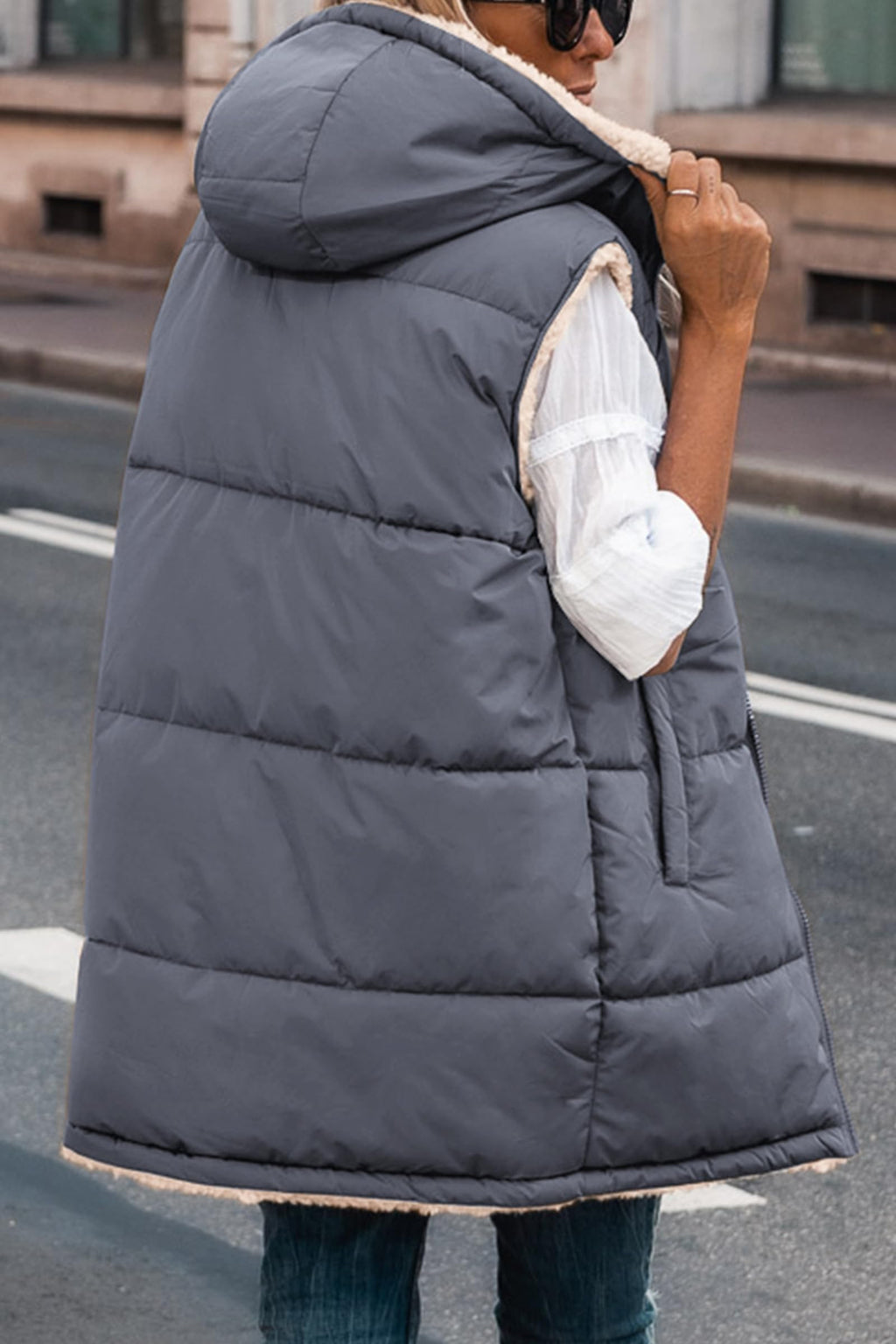 PRETTYGARDEN Womens Fall Reversible Long Vests Sleeveless Fleece Jacket Zip Up Hoodie Pockets Warm Coat Winter Clothing