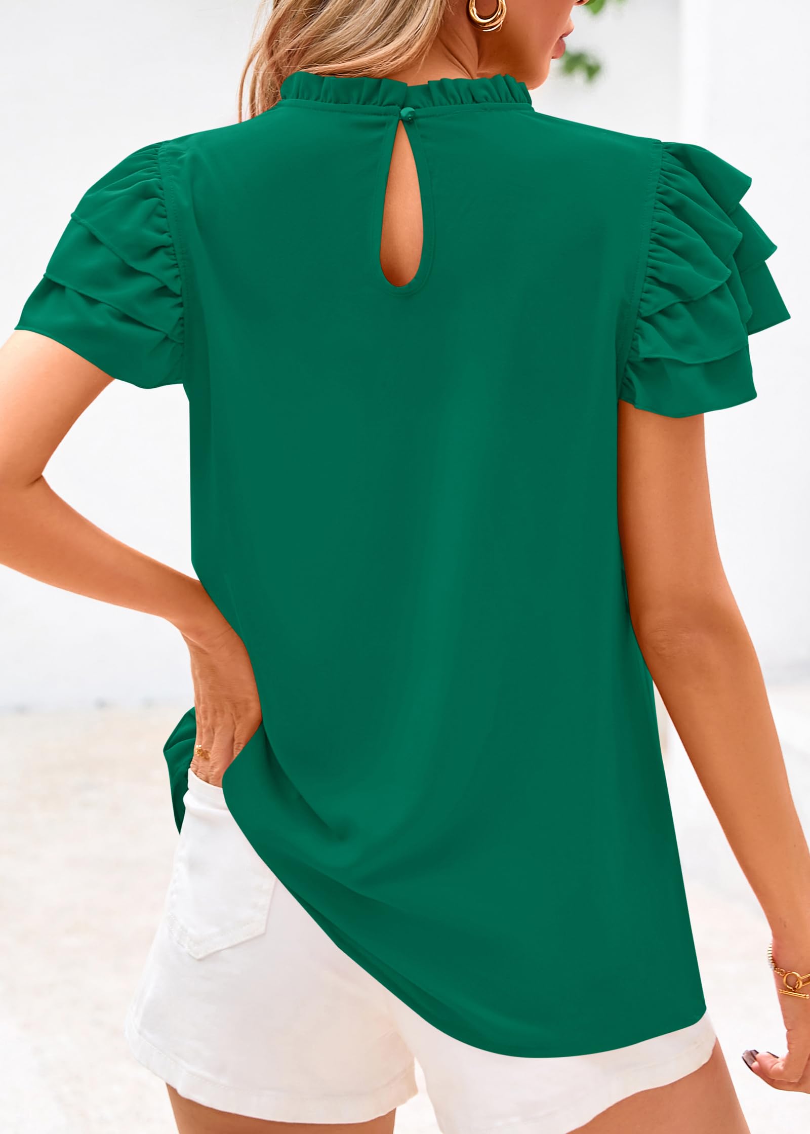 FreshPretty Blouses for Women Dressy Casual Spring Summer Ruffle Short Sleeve Mock Neck Work Shirts Tops Fashion Clothing