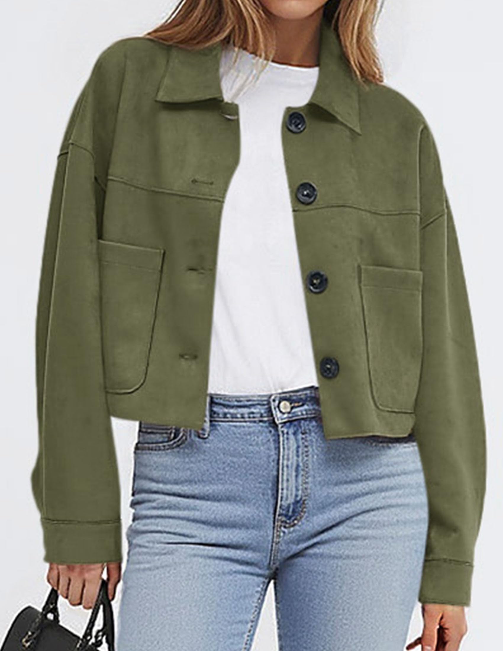 PRETTYGARDEN Women's Faux Suede Cropped Jacket Casual Lightweight Fall Fashion Winter Coats Outerwear Trendy Clothes