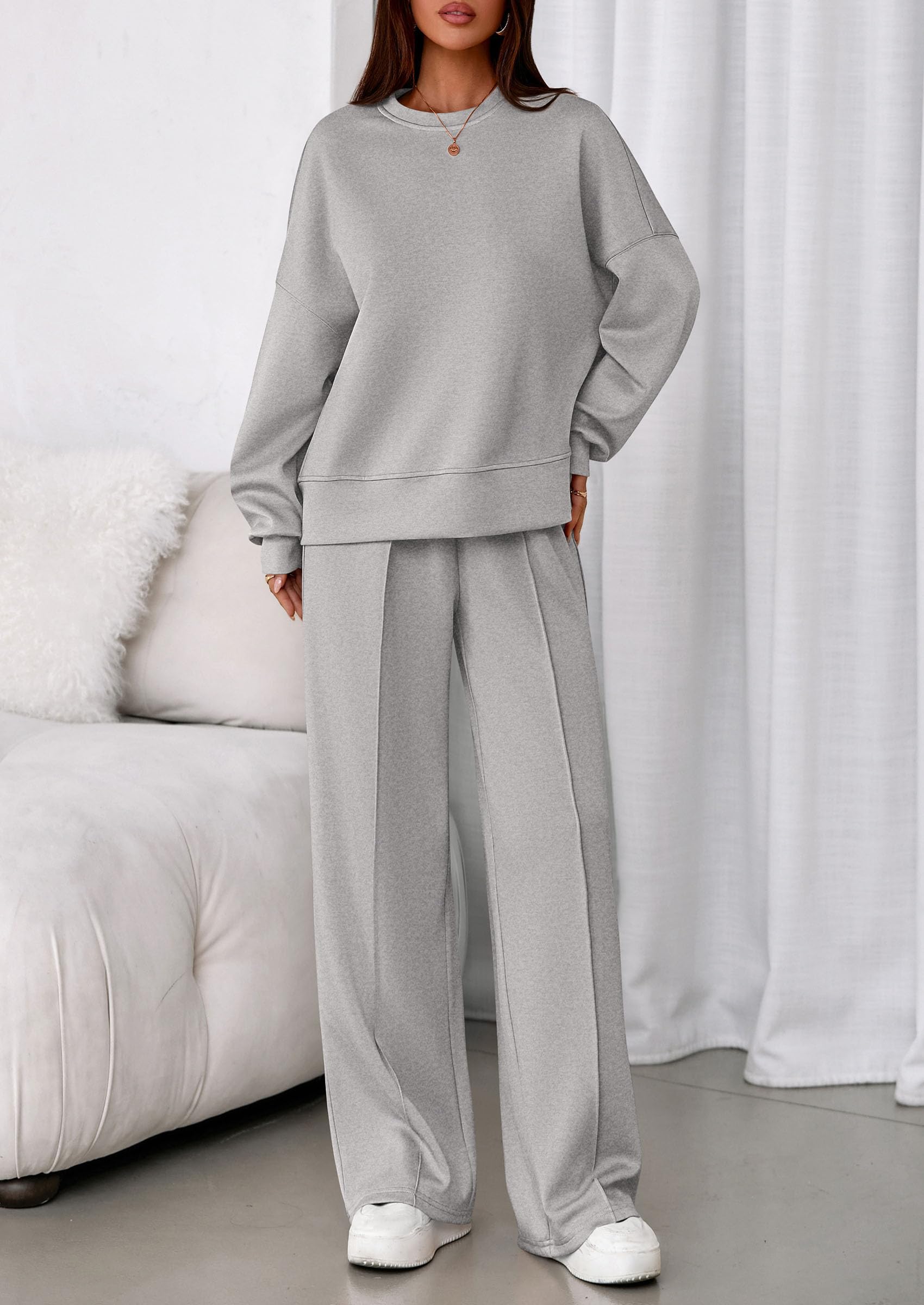 PRETTYGARDEN 2 Piece Sets For Women Fall Trendy Long Sleeve Sweatshirt Wide Leg Pants Loungewear Set Matching Sweatsuit