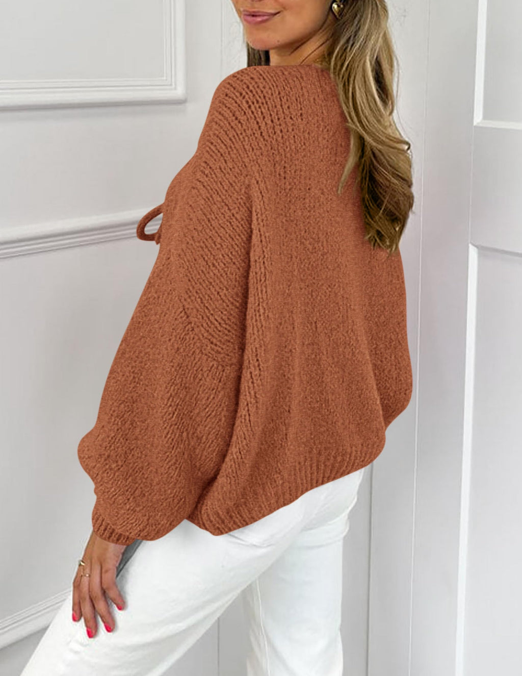 PRETTYGARDEN Women's Tie Front Bow Cardigan Sweaters Chunky Knit Long Puff Sleeve Trendy Fall Winter Jacket Coat