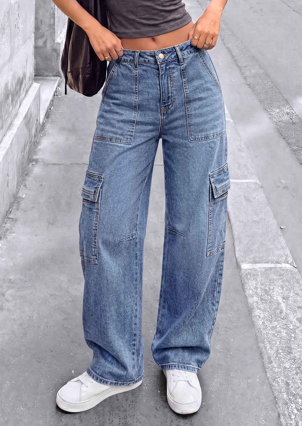 PRETTYGARDEN Barrel Pants Women Wide Leg Baggy Denim Jeans Relaxed Fit,Utility Pockets,Loose Streetwear,Boyfriend Style,Y2K Outfits,Fashion Cargo Pants,Fall Clothes