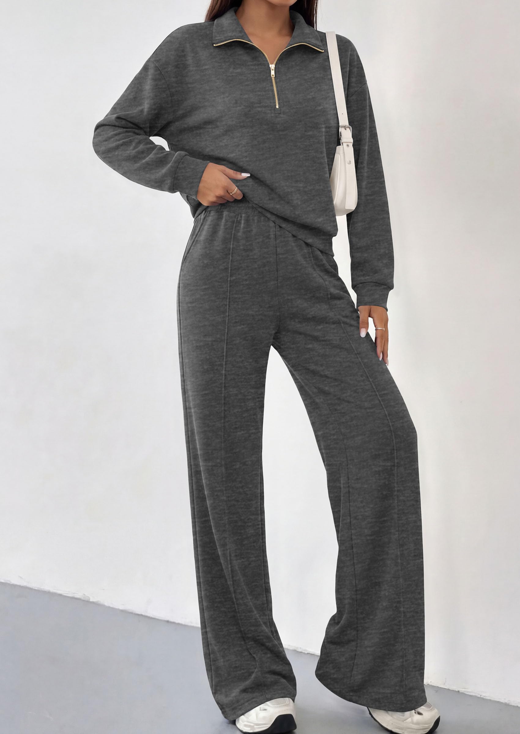 PRETTYGARDEN Women's Lounge Sets 2 Piece Outfits Sweatsuits | Half Zip Pullover Sweatshirts, Wide Leg Pants Pockets, Matching Workout Tracksuits, Airport Travel Resort Wear, Fall Clothes