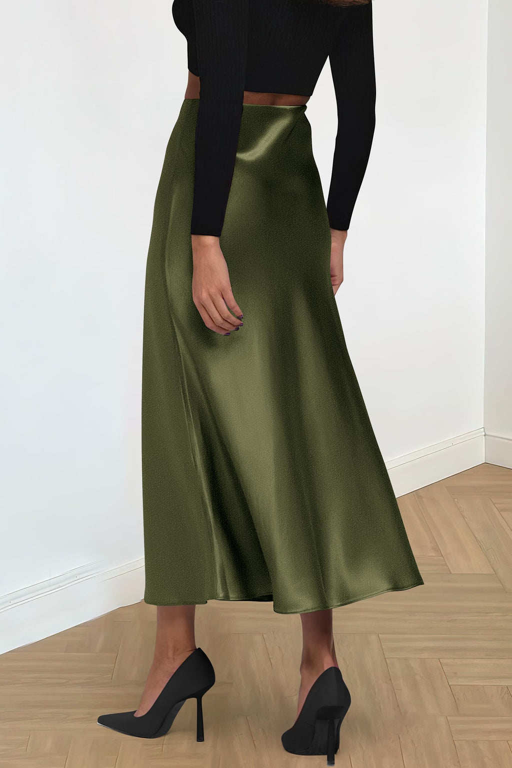 PRETTYGARDEN Women's Satin Skirts Dressy Casual Fall High Waisted Cocktail Wedding Flowy Elegant A Line Midi Skirt