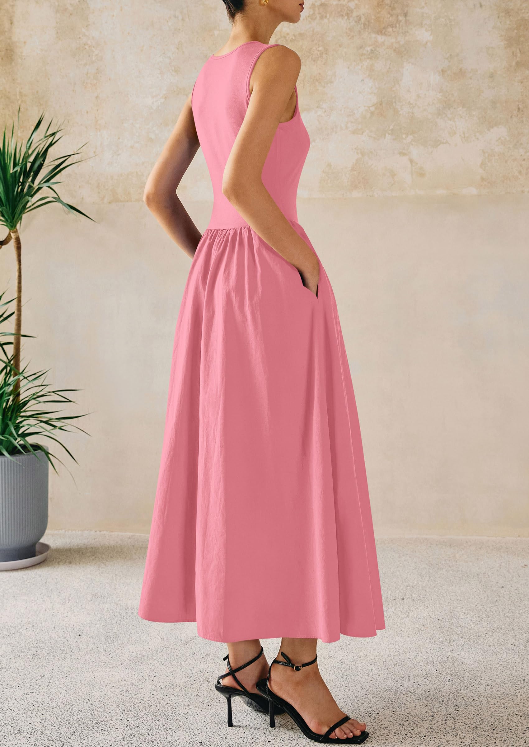 PRETTYGARDEN Maxi Dresses for Women Summer Casual Sleeveless Patchwork Flowy Vacation Sundress Knit Long Work Tank Dress