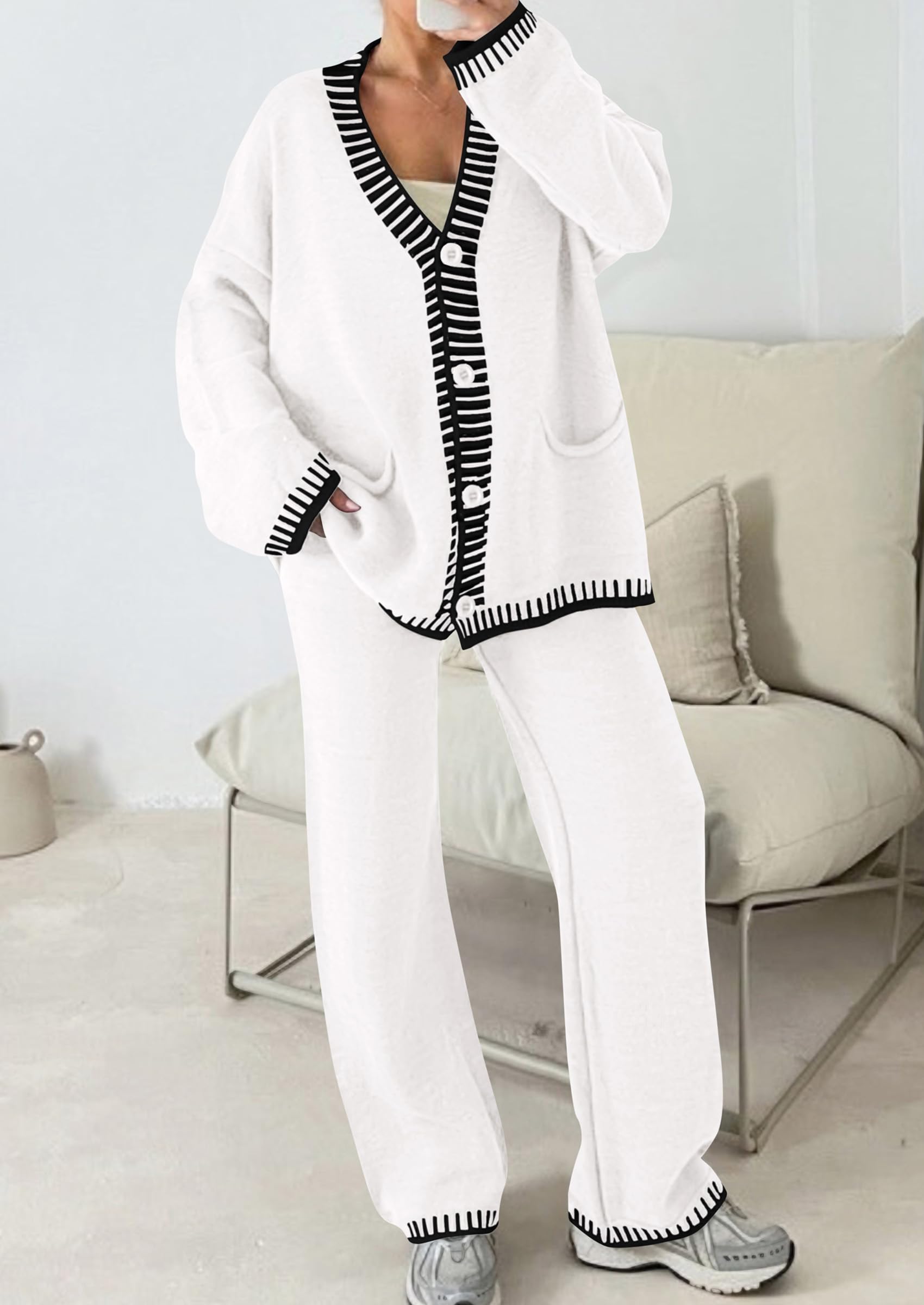 PRETTYGARDEN Lounge Sets for Women Fall Loungewear 2 Piece Outfits Cardigan Sweaters Track Suit Matching Winter Clothing