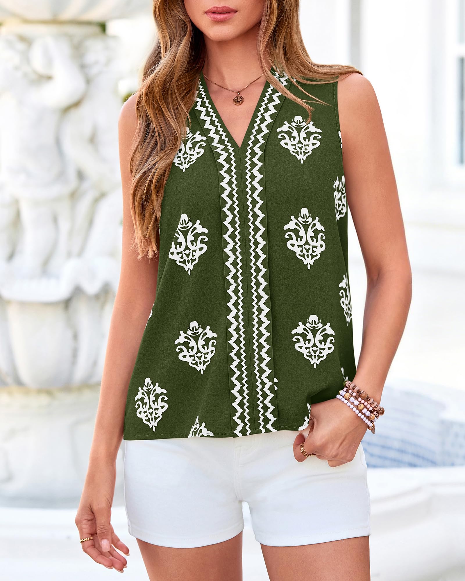 BTFBM Womens Tank Tops Floral Printed V Neck Sleeveless Spring Business Work Dressy Casual Shirts Chiffon Blouses