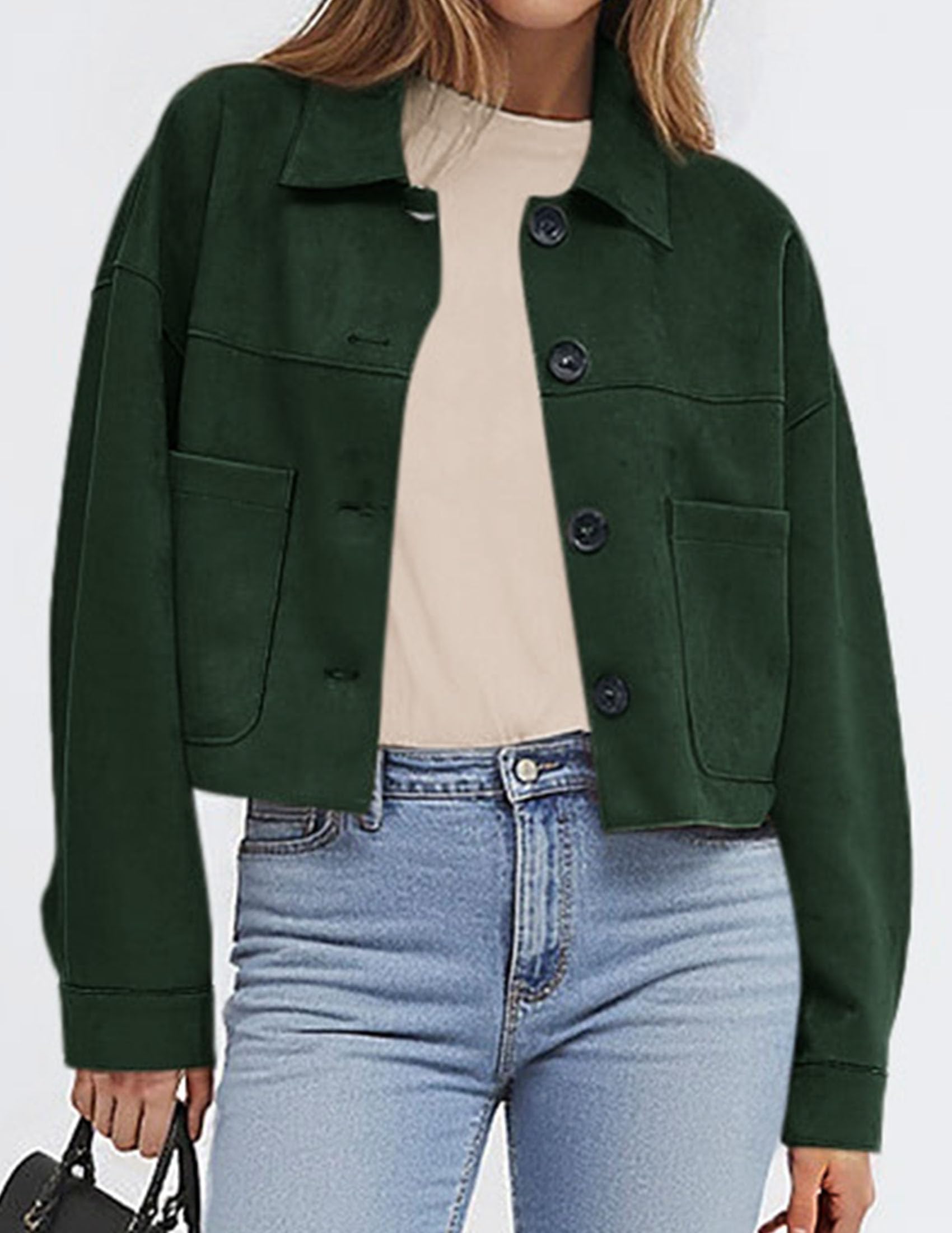 PRETTYGARDEN Women's Faux Suede Cropped Jacket Casual Lightweight Fall Fashion Winter Coats Outerwear Trendy Clothes