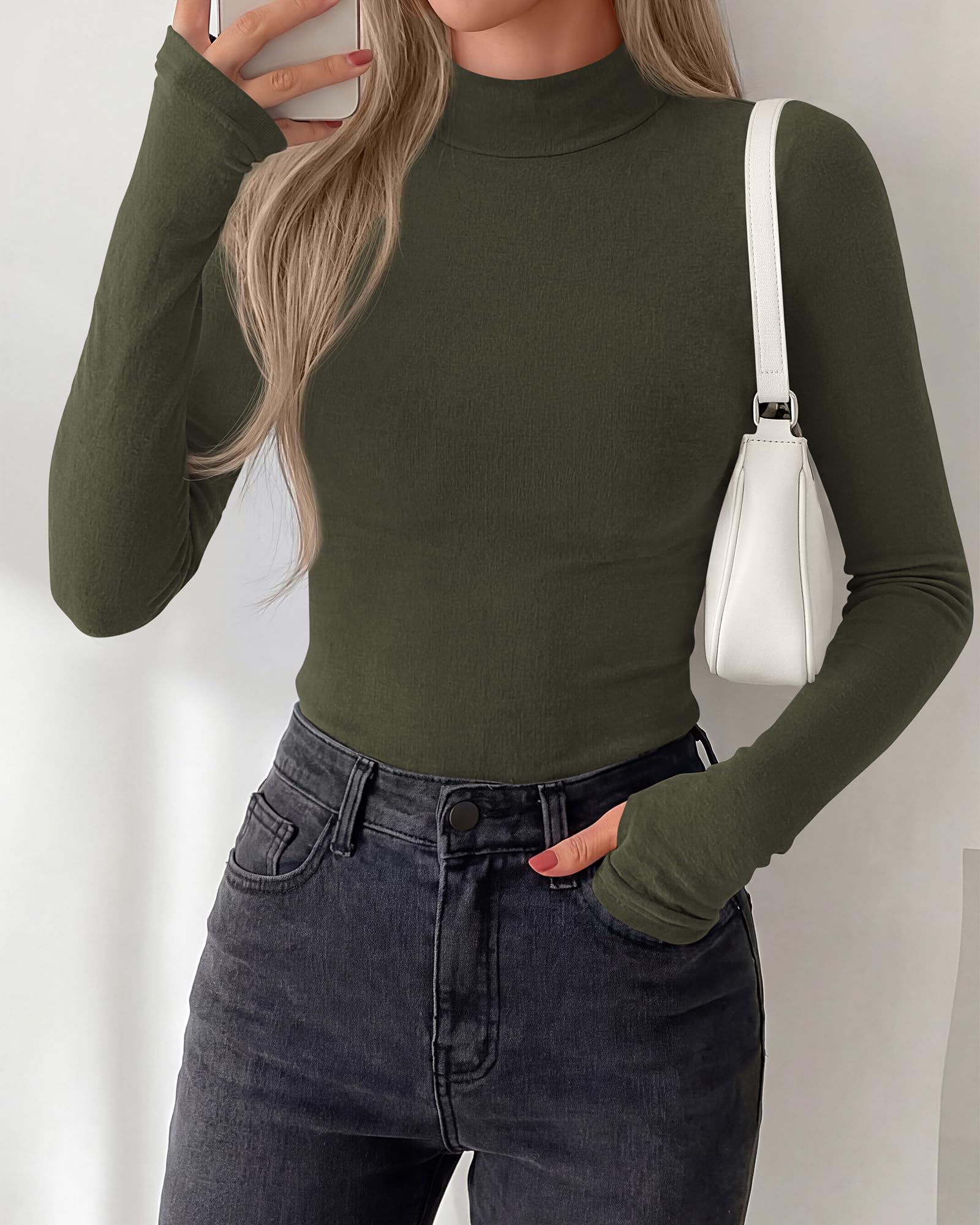 BTFBM Turtleneck Tops for Women Thumbhole Long Sleeve Shirts | Lightweight Fleece Lining, Casual Basic Layering Top, Slim Fit Stretch Winter Thermal Underwear, Fall Fashion Clothing