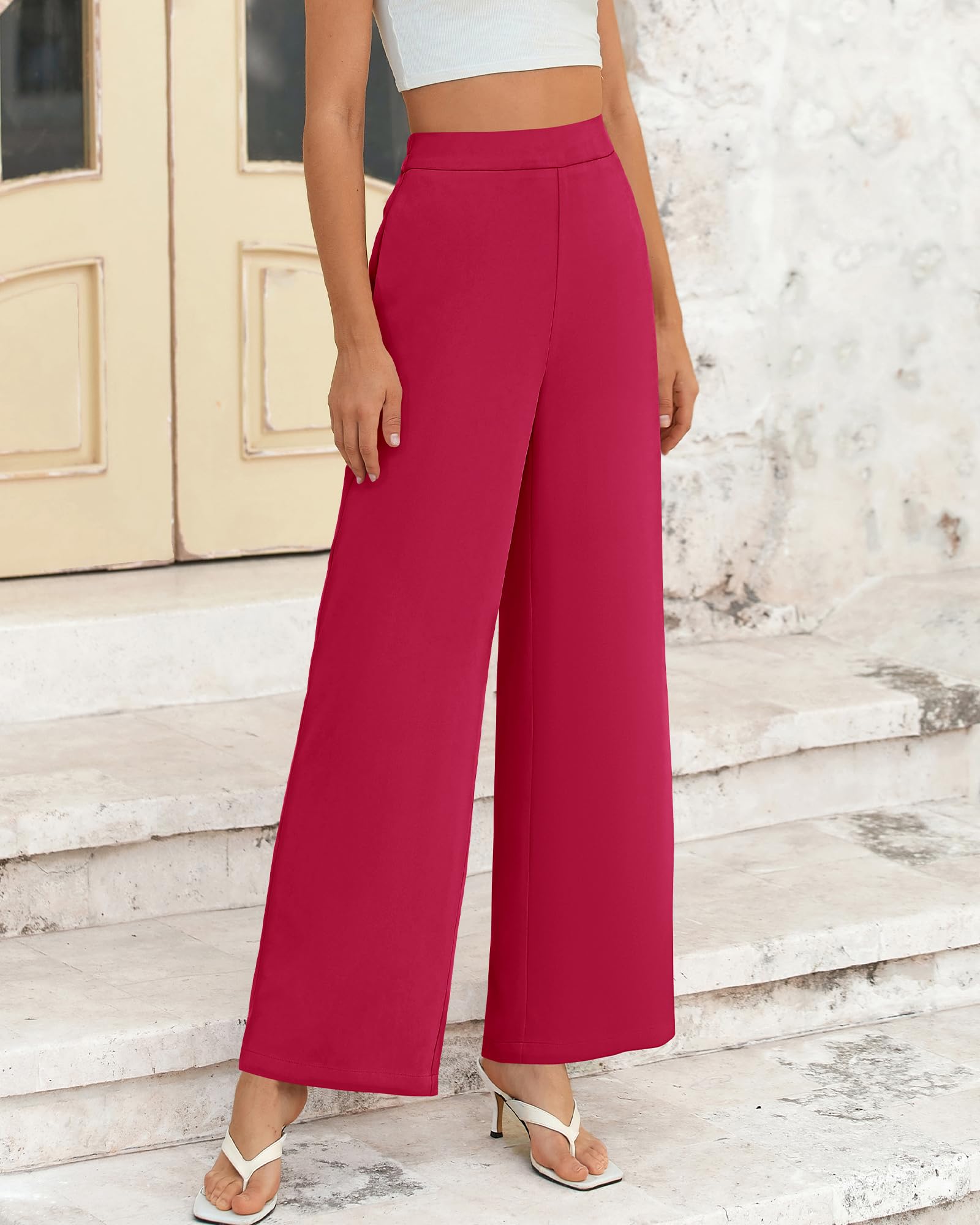 FreshPretty Women High Waisted Wide Leg Pants Spring Business Casual Work Pants Loose Office Palazzo Trousers Pockets