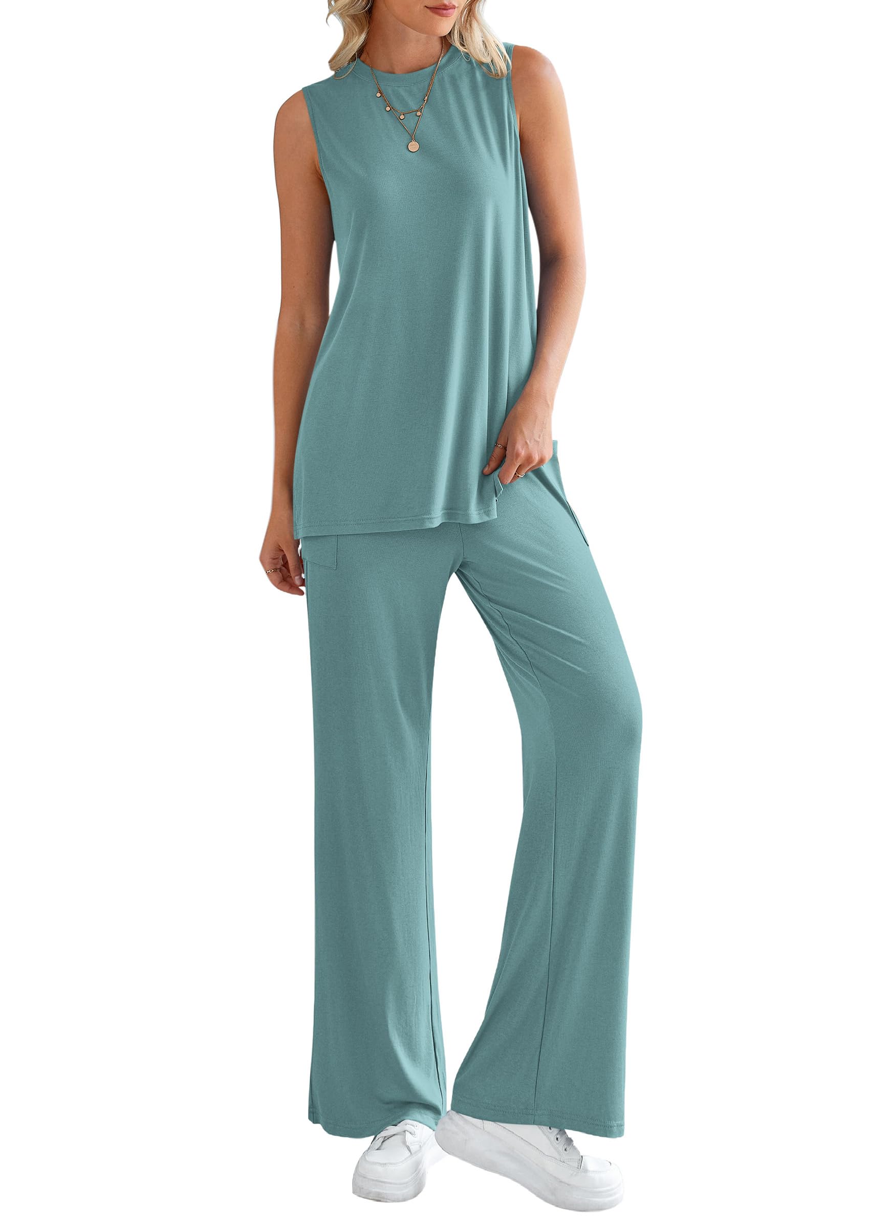 PRETTYGARDEN Women's 2 Piece Lounge Set Summer Casual Loose Tank Top Wide Leg Pants Matching Travel Outfits Tracksuit