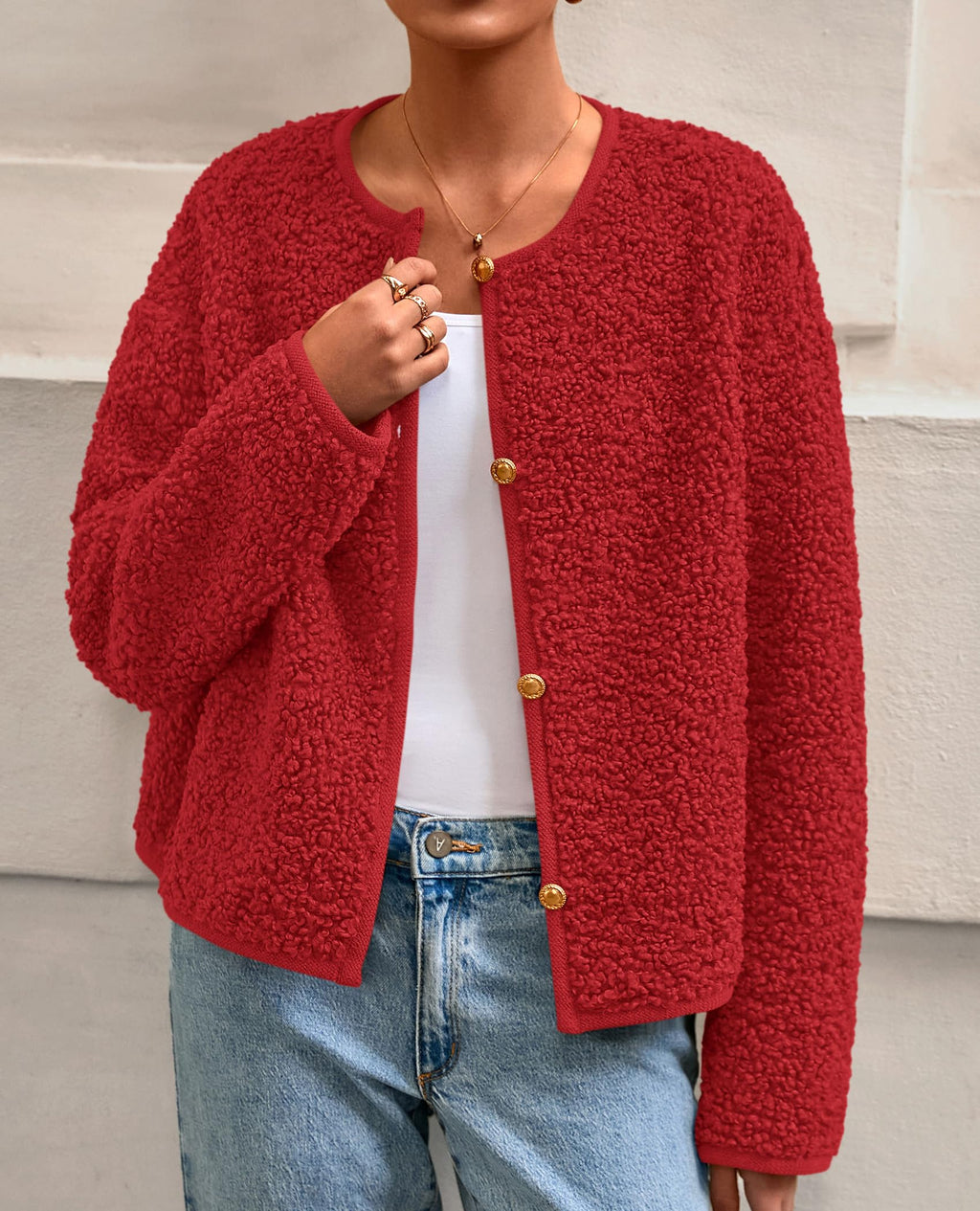 PRETTYGARDEN Women's Fall Fashion Clothes Trendy Fleece Sherpa Cropped Jackets Buttons Warm Casual Winter Faux Fur Coats