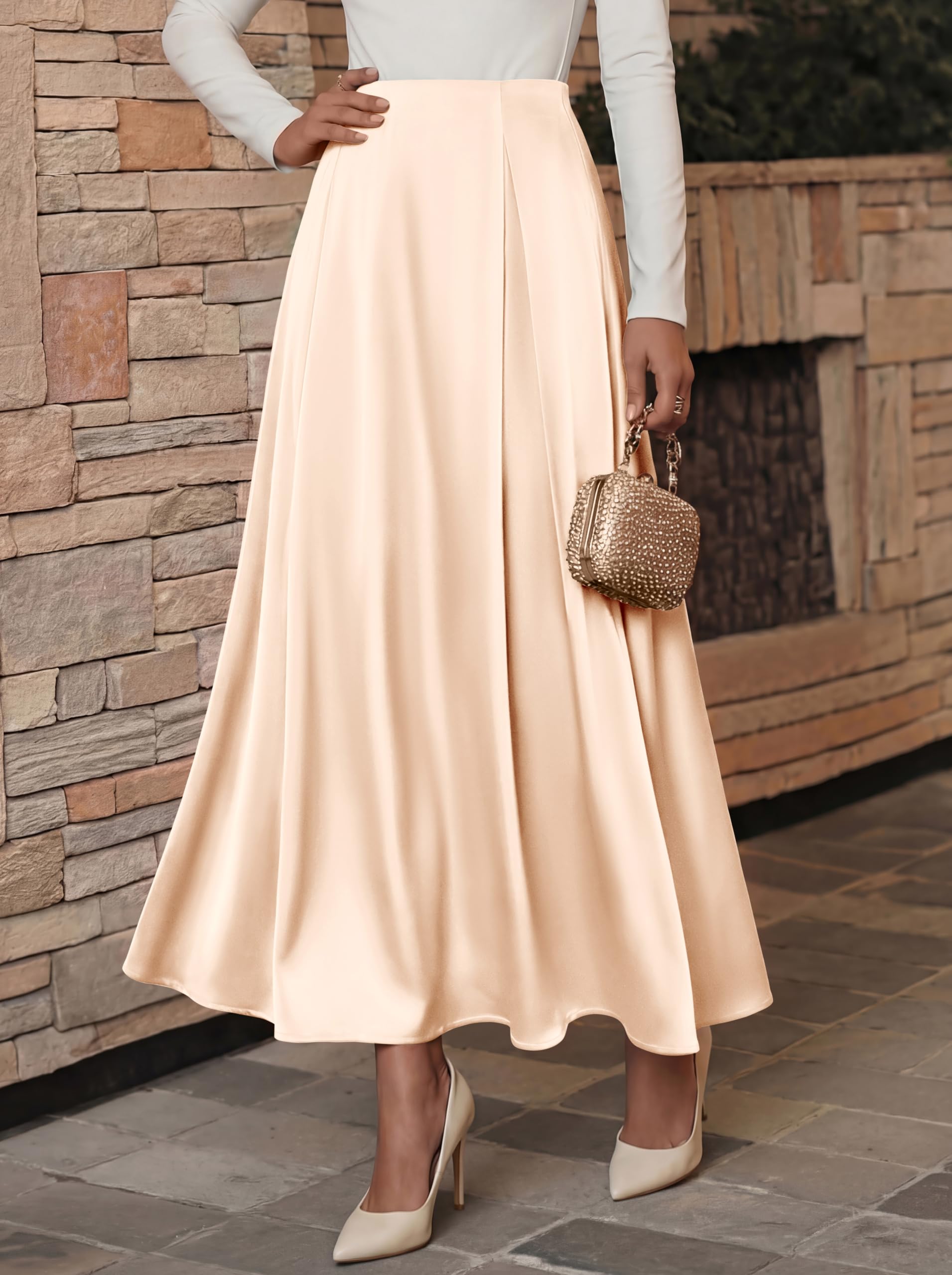 BTFBM Satin Skirts for Women Summer Elegant Flowy A-Line Cocktail Formal Silk Spring Maxi Skirt Night Out Outfits