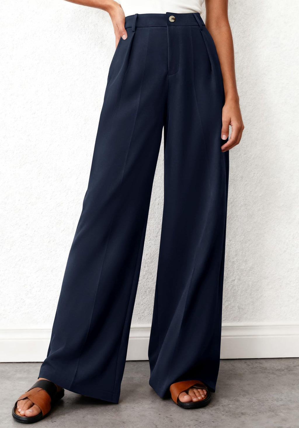 BTFBM Wide Leg Pants Woman High Waisted Button Business Casual Dressy Trousers Office Work Palazzo Pants Pockets