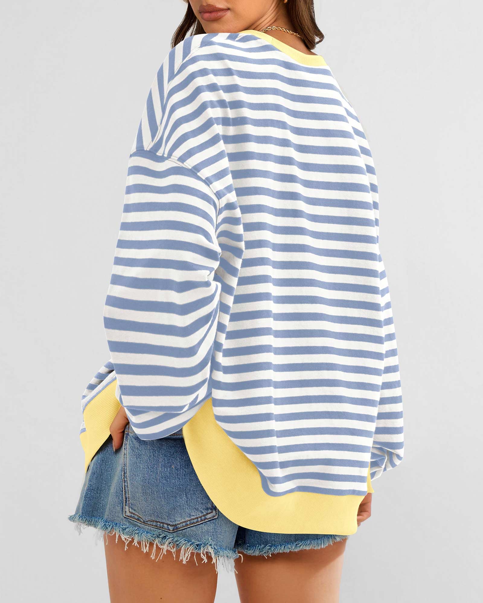 BTFBM Sweatshirt For Women Summer Crewneck Long Sleeve Oversized Striped Pullover Tops Y2K Clothes Workout Shirt