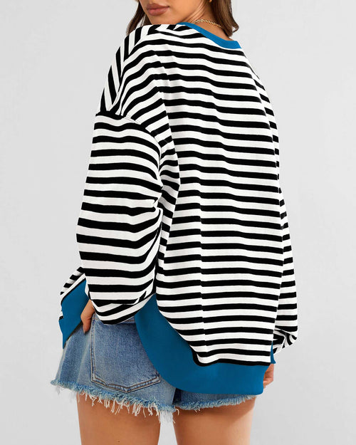 BTFBM Sweatshirt For Women Summer Crewneck Long Sleeve Oversized Striped Pullover Tops Y2K Clothes Workout Shirt