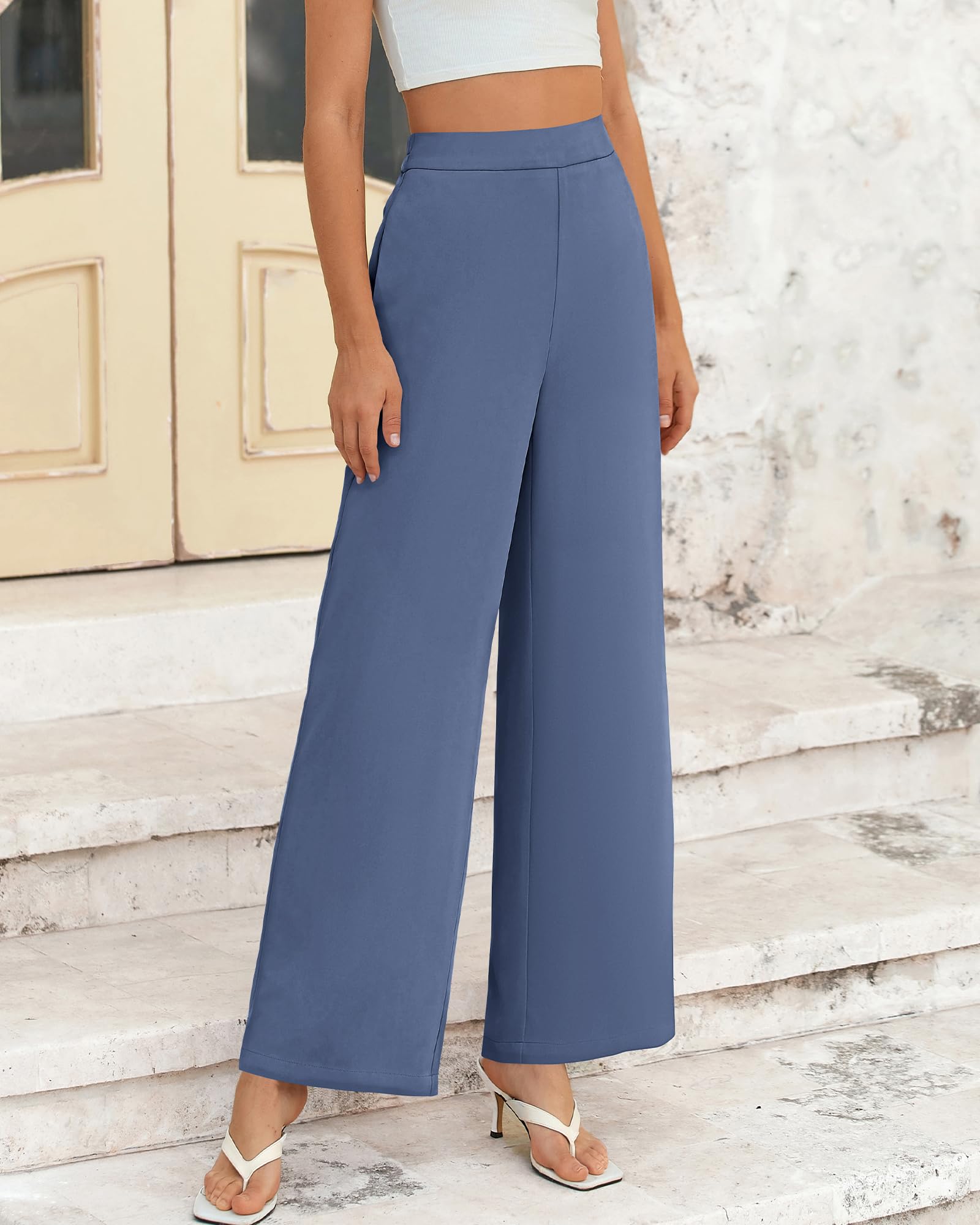 FreshPretty Women High Waisted Wide Leg Pants Spring Business Casual Work Pants Loose Office Palazzo Trousers Pockets