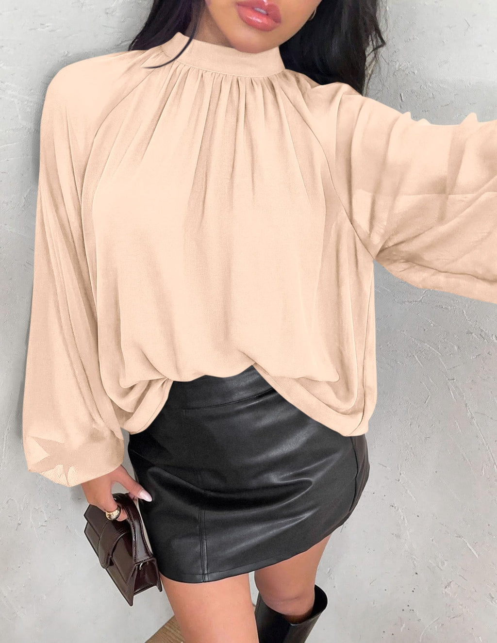 PRETTYGARDEN Chiffon Blouses for Women Dressy Casual Mock Neck Tops