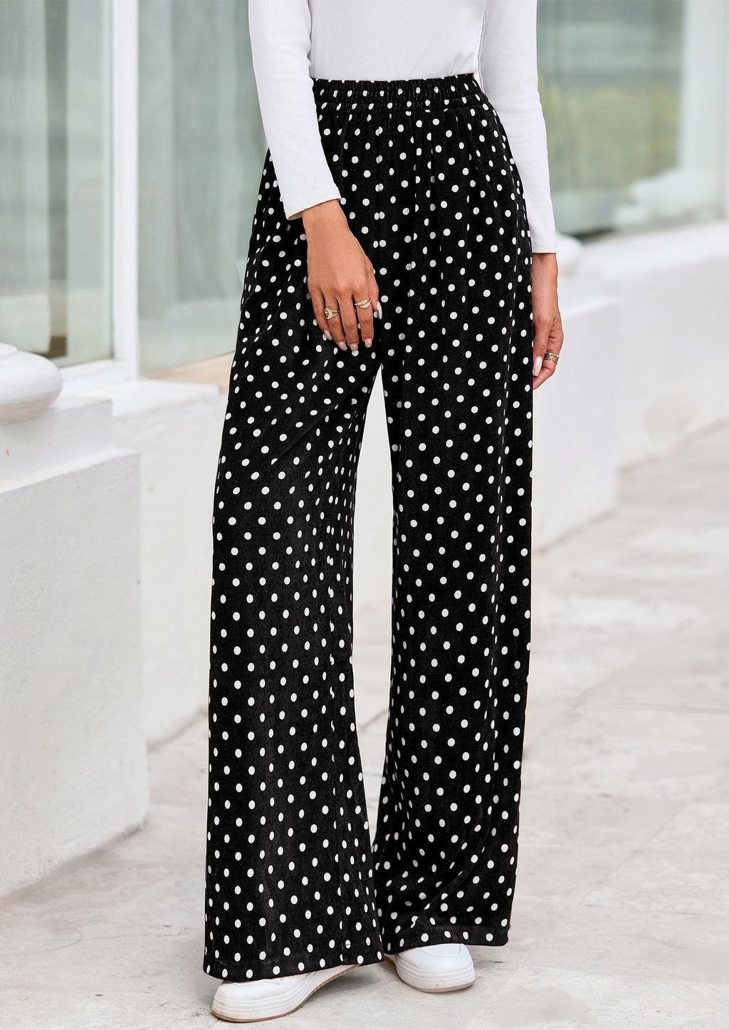 PRETTYGARDEN Casual Women's Pants Elastic Waist Palazzo Long Pajama Wide Leg Trousers Knit Fall Outfits with Pockets