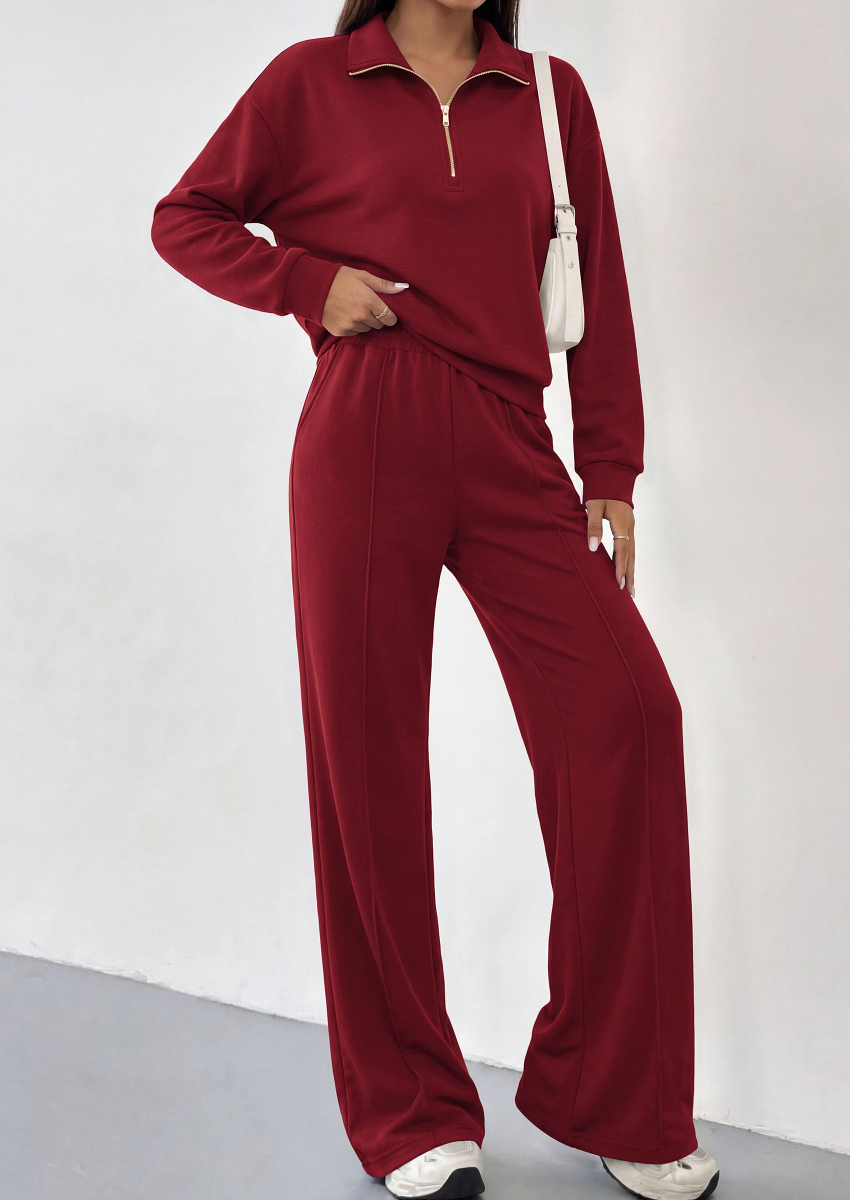 PRETTYGARDEN Women's Lounge Sets 2 Piece Outfits Sweatsuits | Half Zip Pullover Sweatshirts, Wide Leg Pants Pockets, Matching Workout Tracksuits, Airport Travel Resort Wear, Fall Clothes