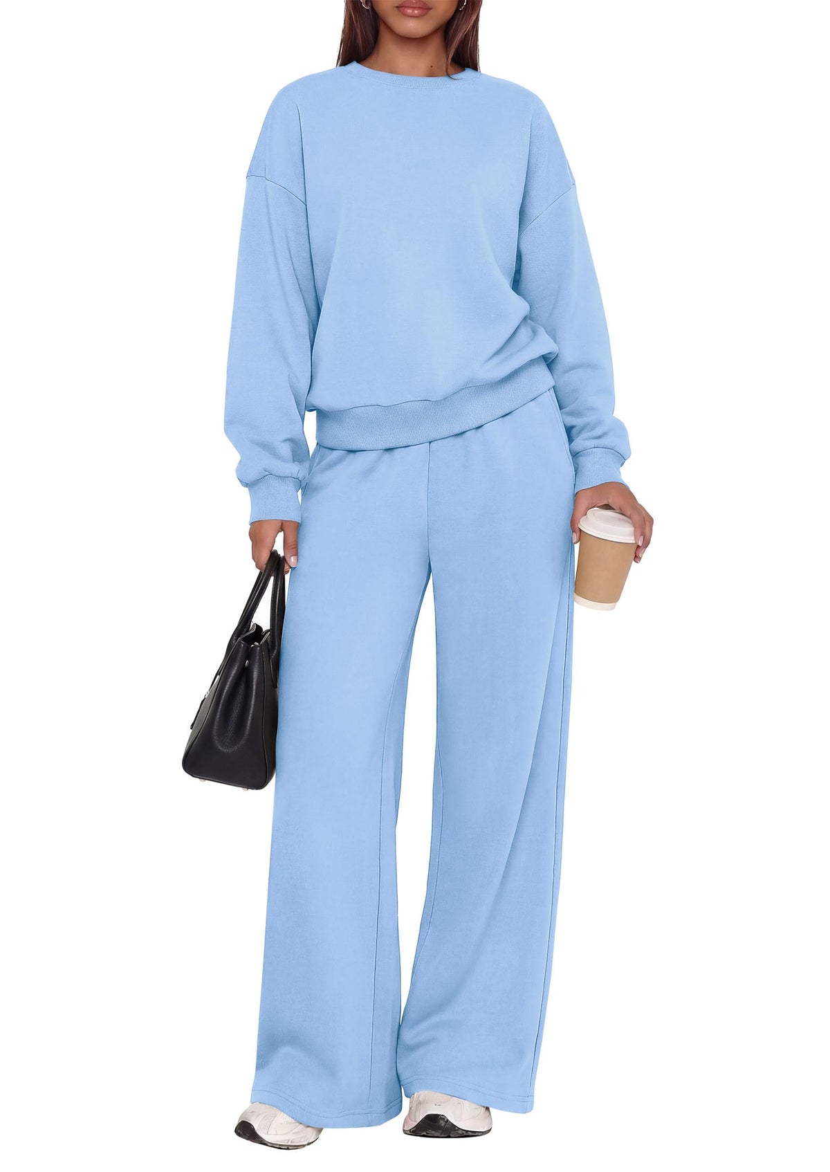 PRETTYGARDEN 2 Piece Lounge Sets for Women Casual Sweatsuits | Soft Fleece Lining,Crew Neck Oversized Sweatshirt & Wide Leg Pants,Workout Airport Matching Set Tracksuit,Fall Winter Outfits