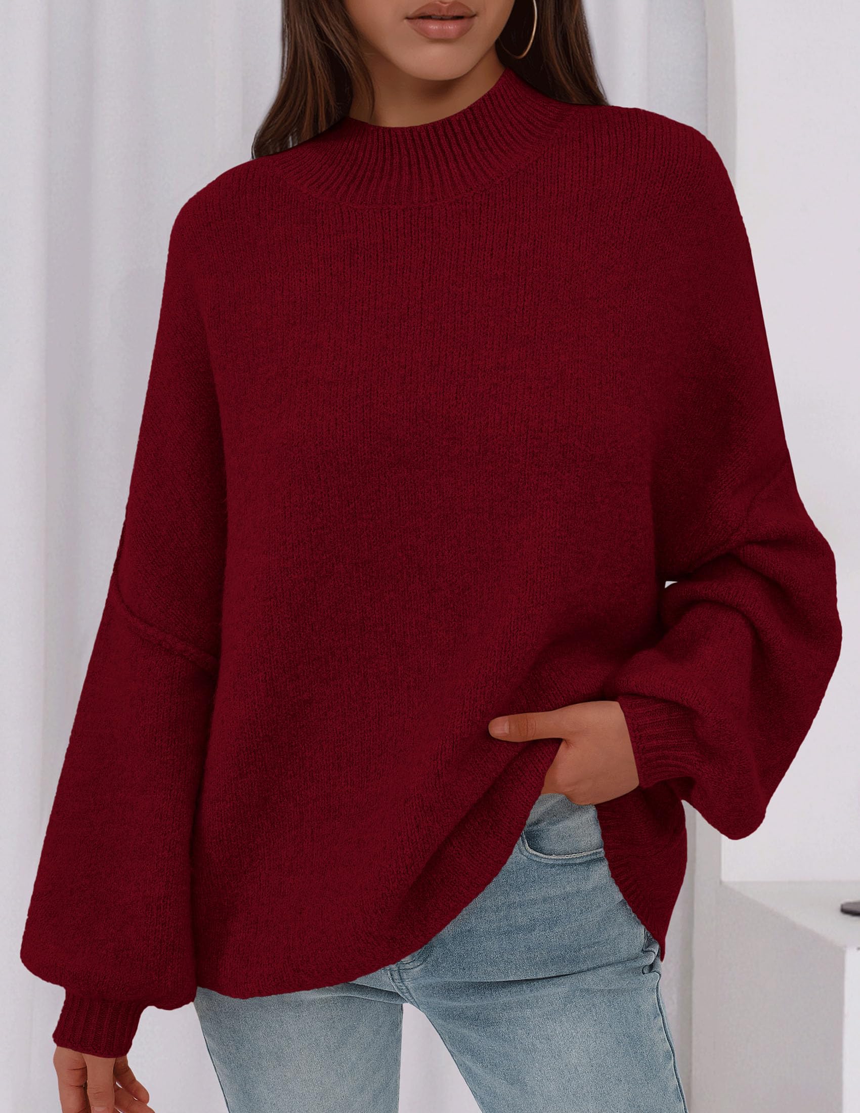 PRETTYGARDEN Women's 2026 Fall Oversized Sweaters Chunky Knit Mock Neck Long Sleeve Casual Trendy Pullover Winter Clothes