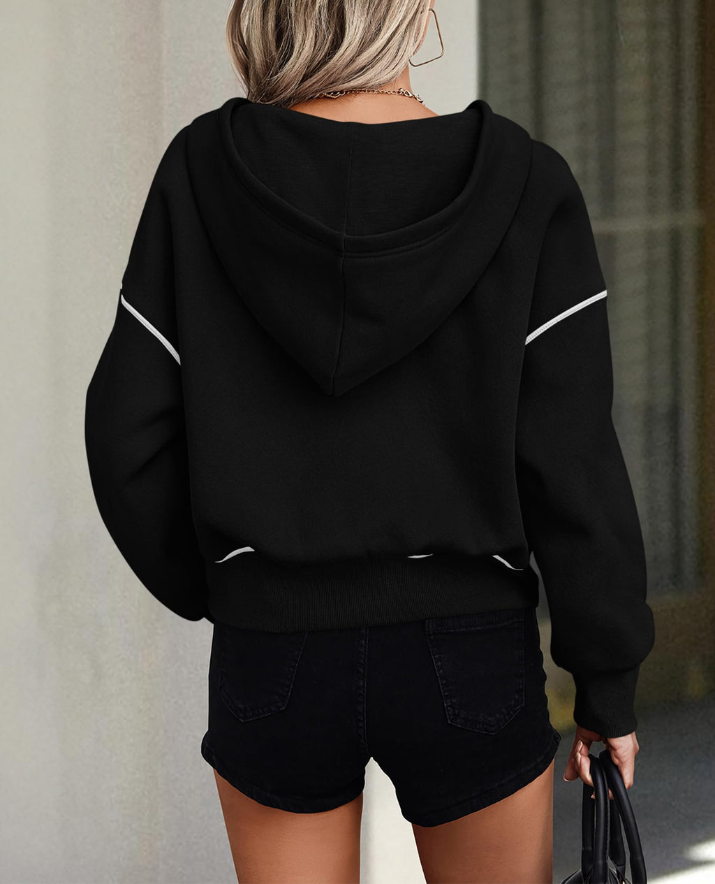 PRETTYGARDEN Women's  Fall Hooded Sweatshirts Long Sleeve Half Zip Cropped Hoodies Pullover Winter Fashion Clothes
