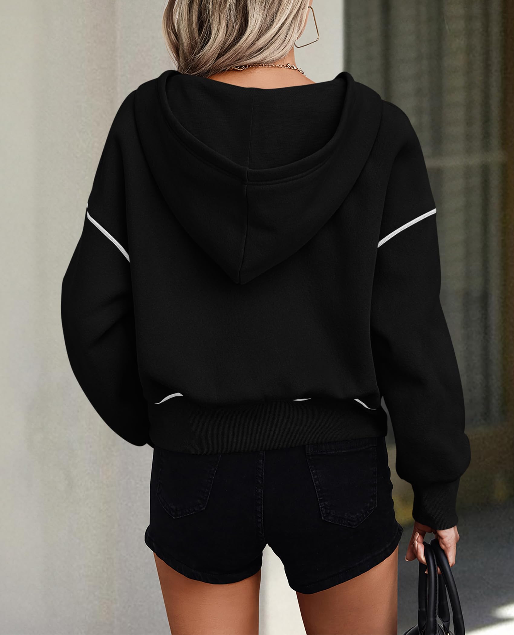 PRETTYGARDEN Women's  Fall Hooded Sweatshirts Long Sleeve Half Zip Cropped Hoodies Pullover Winter Fashion Clothes