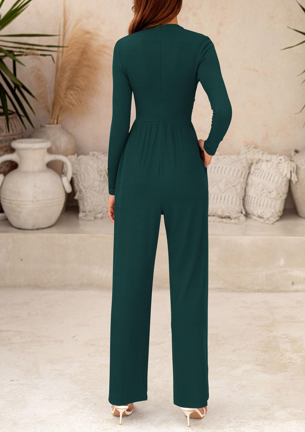 PRETTYGARDEN Womens Jumpsuit Dressy Casual Spring Fall Fashion One Piece Outfits Long Sleeve Mock Neck Wide Leg Pants Rompers
