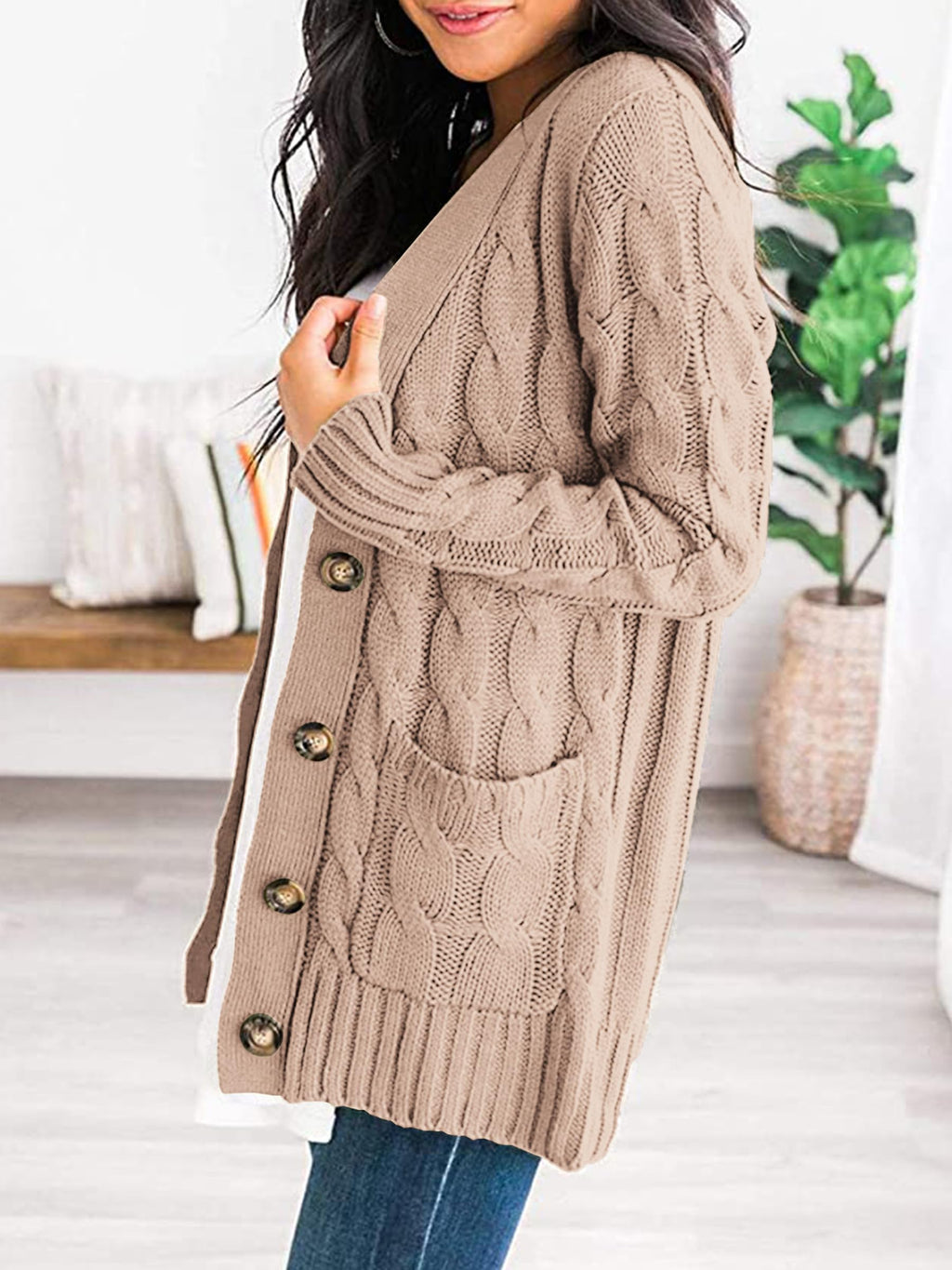 PRETTYGARDEN Women's Open Front Cardigan Sweaters Fall Fashion Button Down Cable Knit Chunky Winter Clothing Outerwear Coats