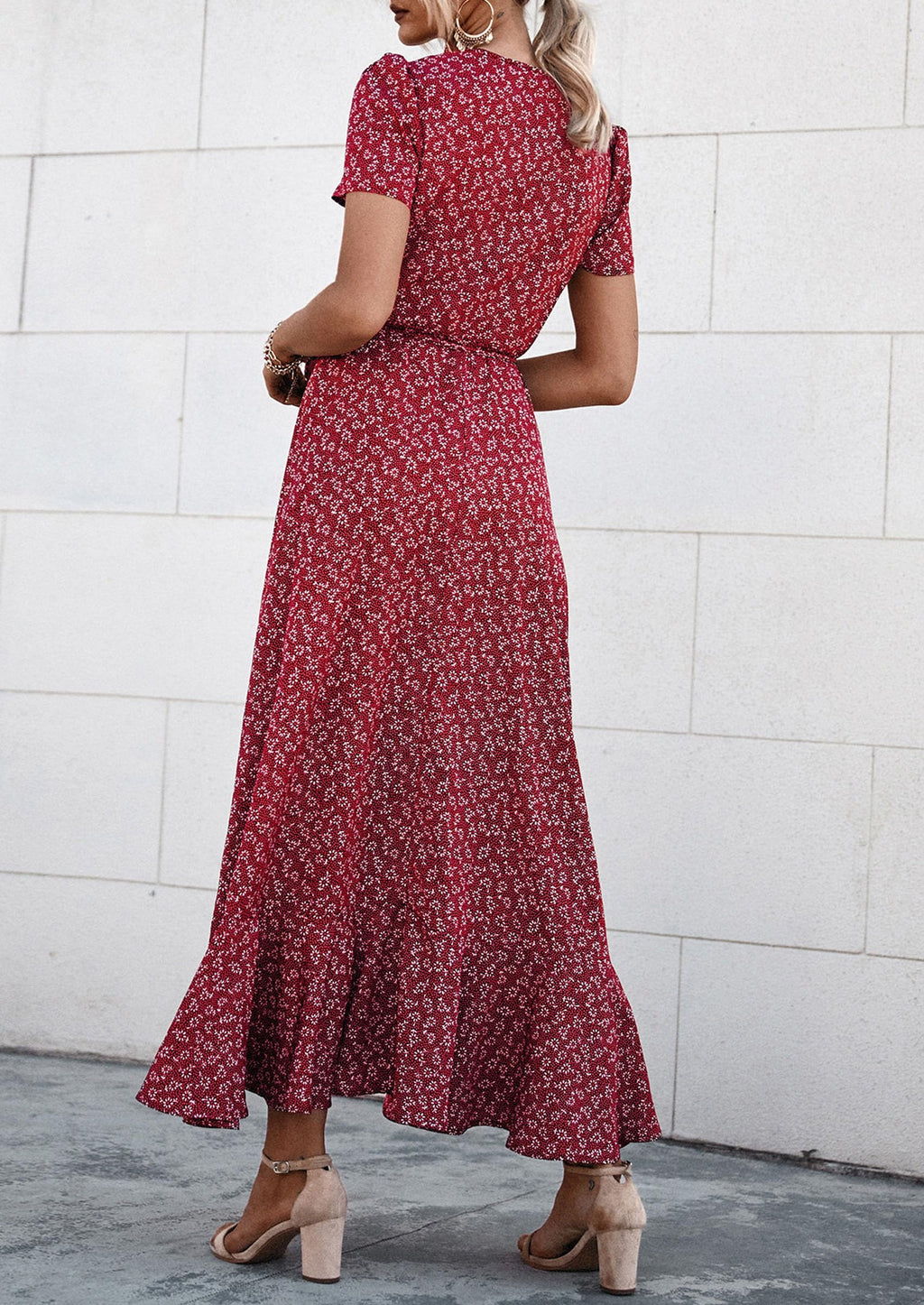 PRETTYGARDEN Women's Summer Maxi Dress Casual Wrap Floral Boho Short Sleeve V Neck Split Ruffle Beach Long Dresses