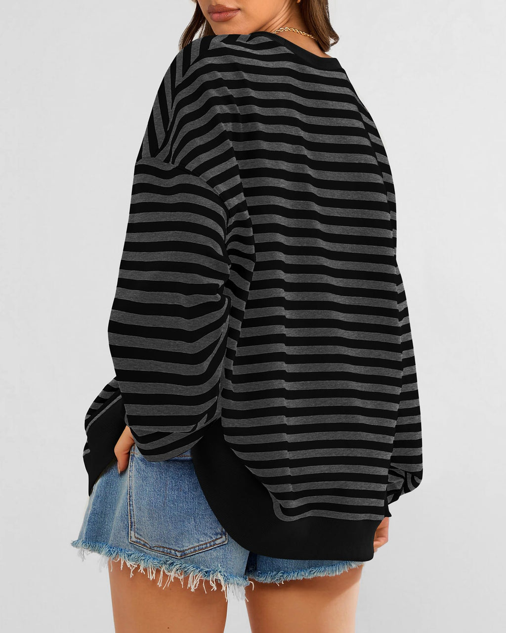 BTFBM Sweatshirt For Women Summer Crewneck Long Sleeve Oversized Striped Pullover Tops Y2K Clothes Workout Shirt