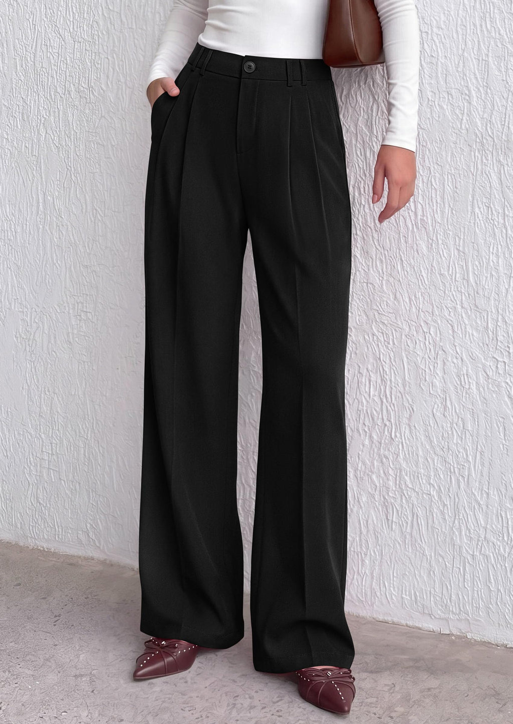 PRETTYGARDEN Women's Dress Pants Wide Leg Flowy Trousers High Waisted Palazzo Pants, Pleated Front, Side Pockets, Work Office Wear, Business Casual Outfits, Fall Fashion Clothing