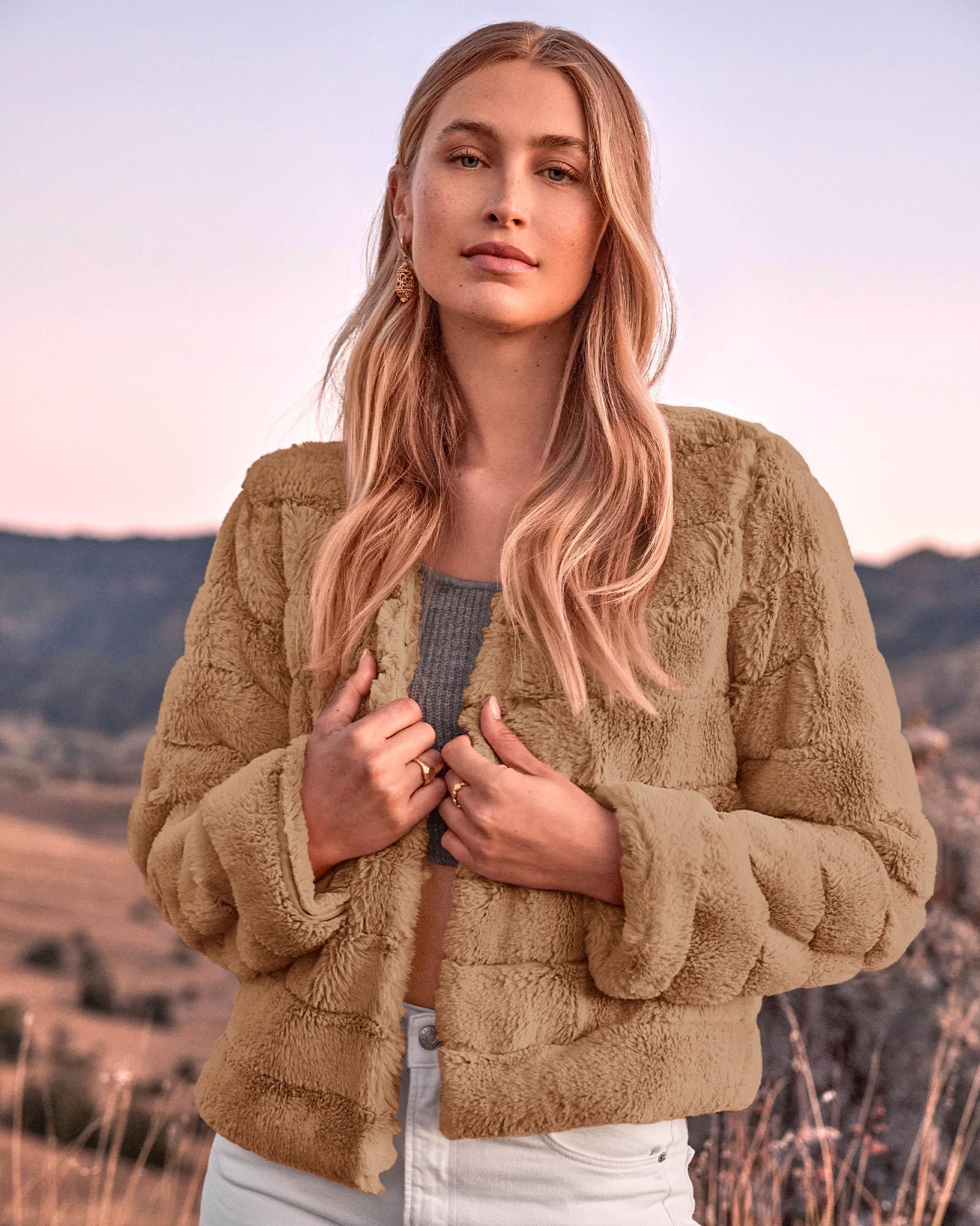 FreshPretty Winter Coats For Women Faux Fur Jacket Soft Long Sleeve Fluffy Open Front Outerwear Fall Outfits