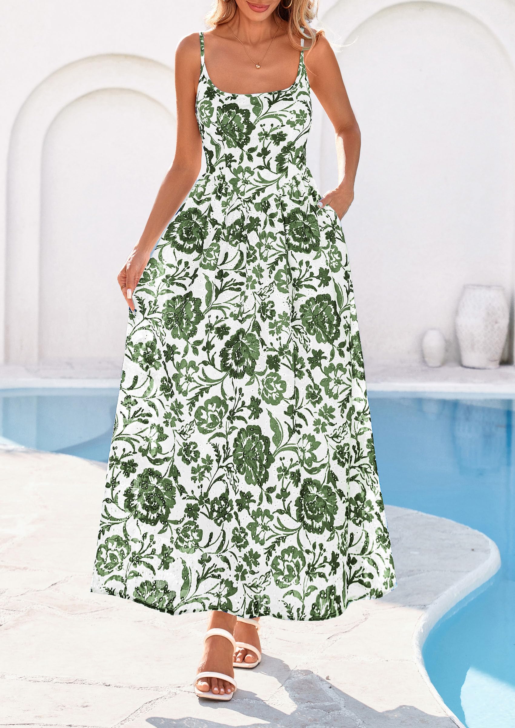 PRETTYGARDEN Womens Spring Boho Maxi Dress Eyelet Floral Long Flowy Sundresses Summer Beach Vacation Clothes