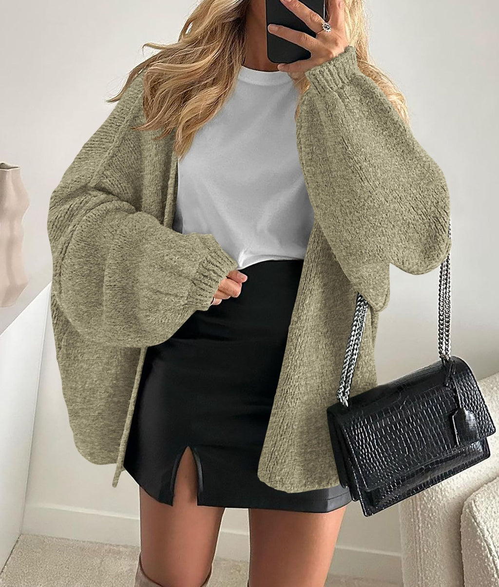PRETTYGARDEN Womens Oversized Cardigan Sweaters Fall Long Lantern Sleeve Knit Open Front Lightweight Sweater