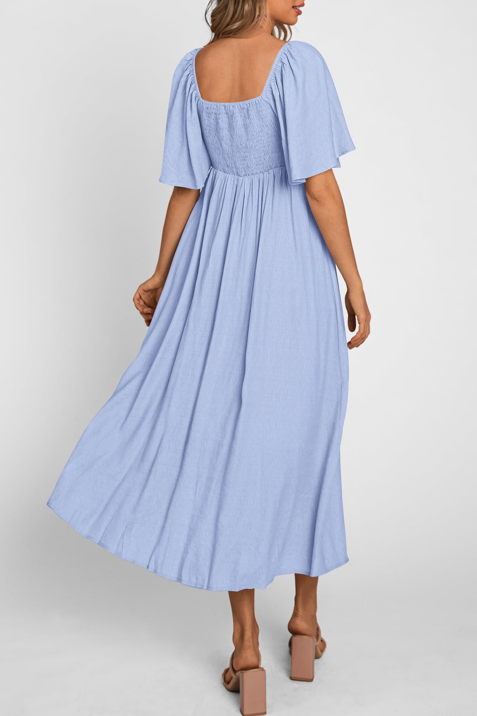 PRETTYGARDEN Summer Dress for Women Casual Short Sleeve Bow Tie V Neck Ruffle Midi Flowy Dresses