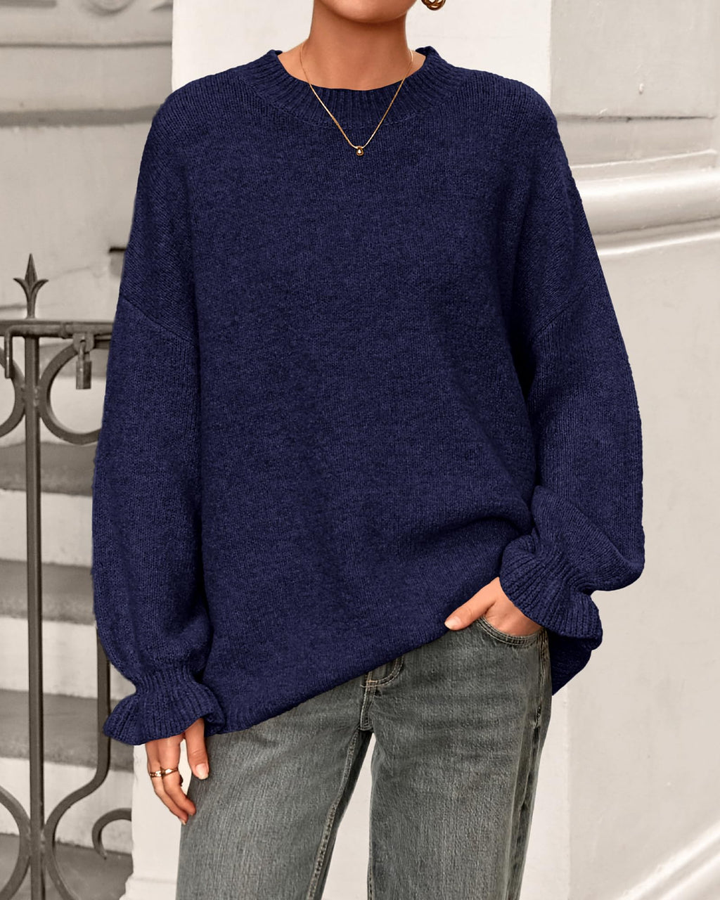 BTFBM Women's Oversized Sweater Crewneck Fall Winter Long Sleeve Fuzzy Warn Knit Pullover Sweaters Trendy Outfits