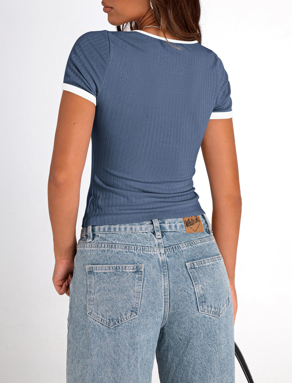 PRETTYGARDEN Women's Summer Short Sleeve T Shirts Ribbed Knit Square Neck Color Block Slim Fit Basic Casual Crop Tops Blouses