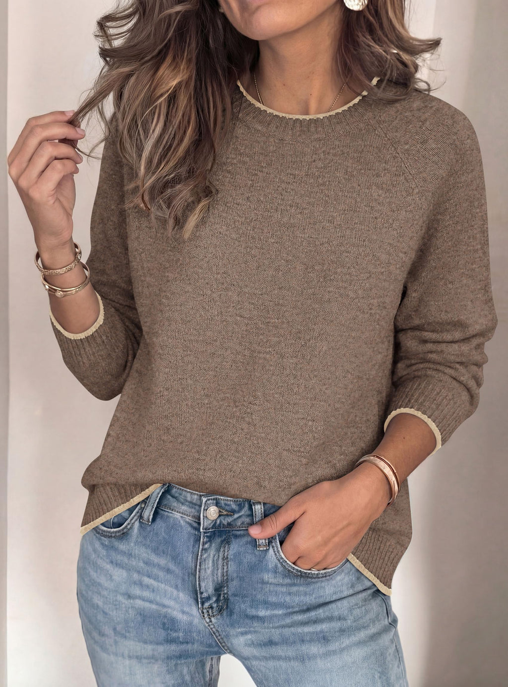 PRETTYGARDEN Womens Crewneck Fall Sweaters Pullover Tops Soft Stretchy Knit,Raglan Long Sleeve,Ribbed Cuffs,Color Block,Casual Daily Outfits,Office Work Clothes,Winter Layering Wear