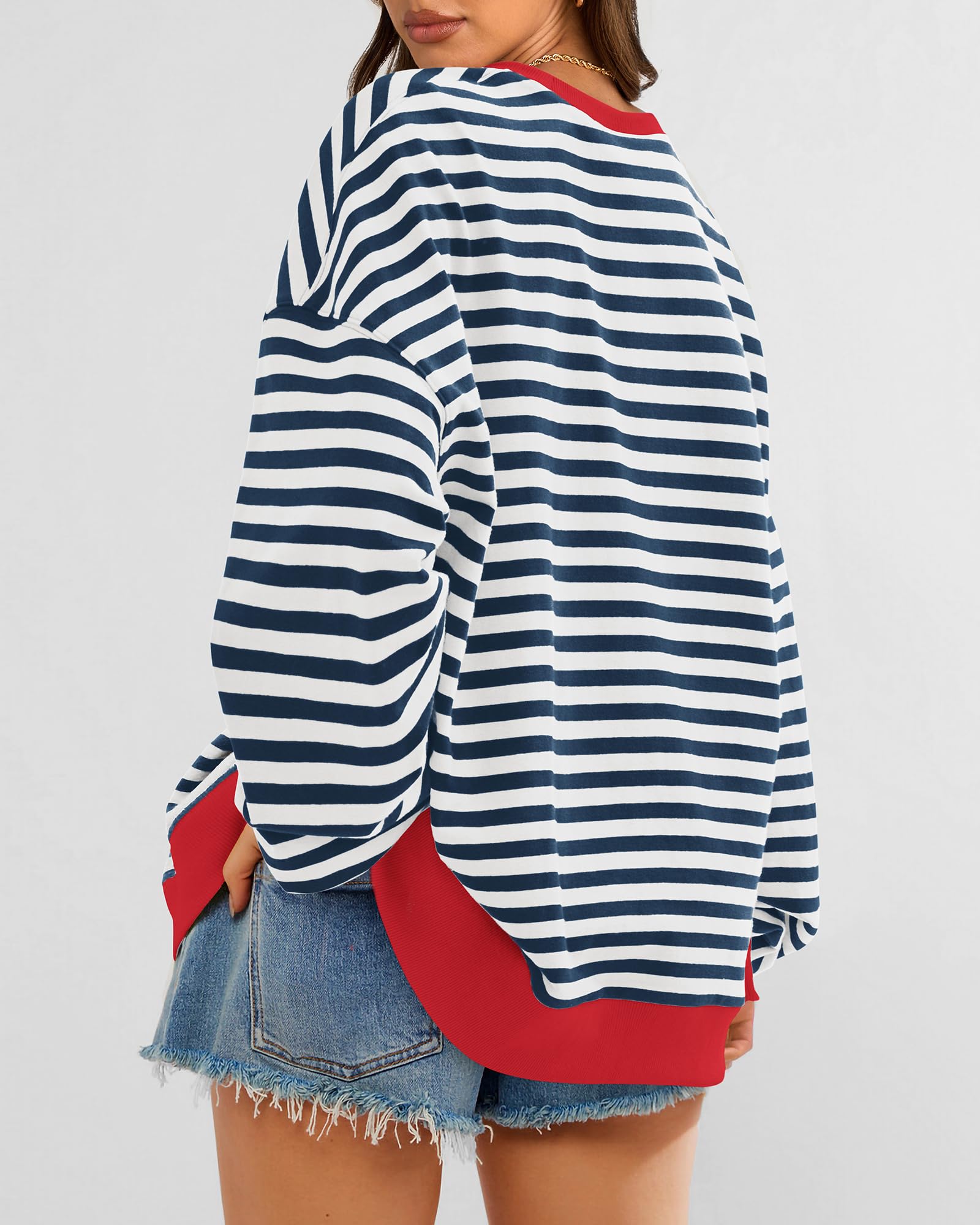 BTFBM Sweatshirt For Women Summer Crewneck Long Sleeve Oversized Striped Pullover Tops Y2K Clothes Workout Shirt