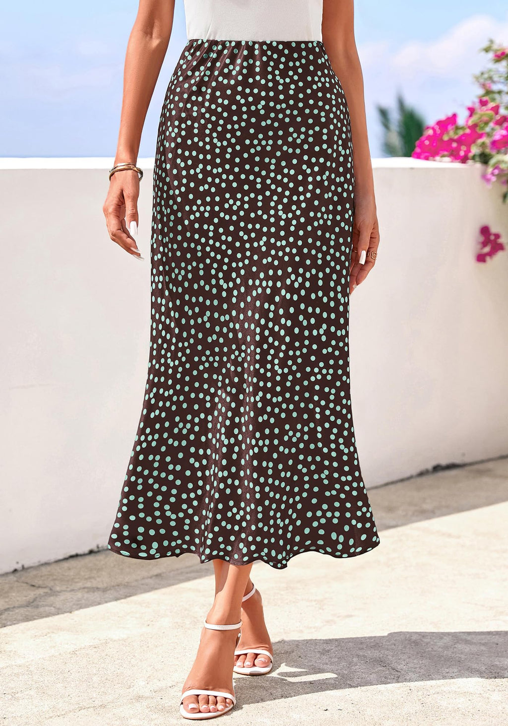 FreshPretty Satin Skirts for Women Trendy Spring Summer High Waisted Leopard Print Cocktail Wedding Long Silk Midi Skirt