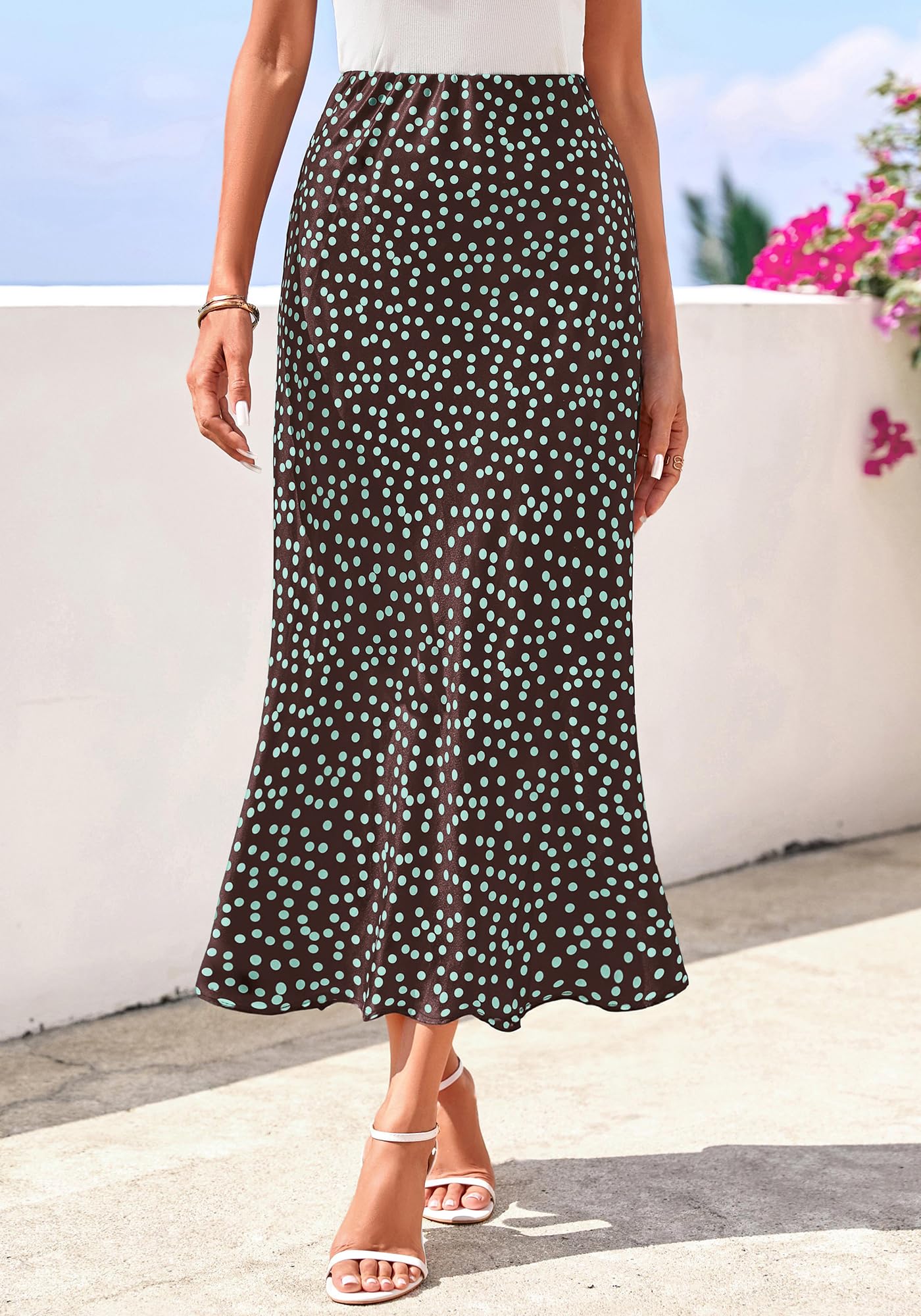 FreshPretty Satin Skirts for Women Trendy Spring Summer High Waisted Leopard Print Cocktail Wedding Long Silk Midi Skirt