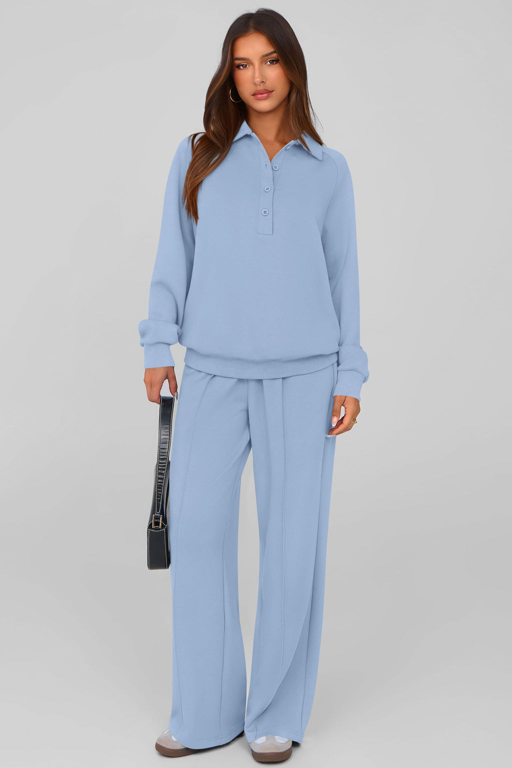 PRETTYGARDEN Women Fall 2 Piece Outfits Sweatsuits Lounge Sets Quarter Button Long Sleeve Sweatshirt, Wide Leg Sweat Pants, Casual 2 Piece Sets Tracksuit, Airport Travel Outfits for Women