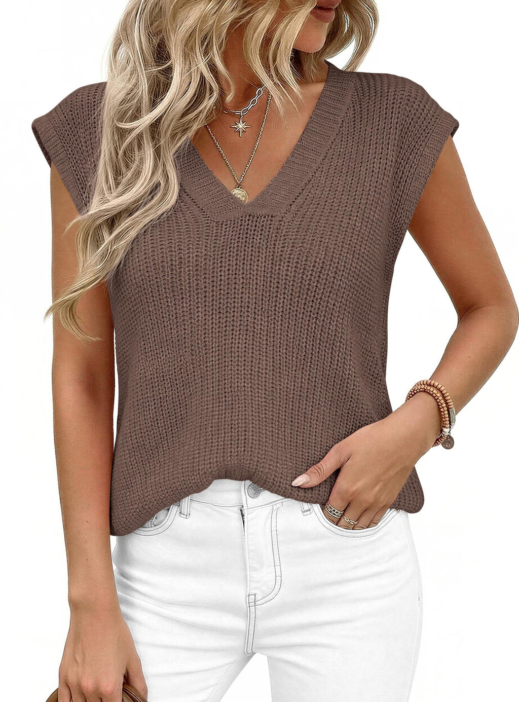 PRETTYGARDEN Women's Lightweight Sweaters Vest Spring Trendy Cap Sleeve V Neck Knit Tank Tops Summer Going Out Outfits