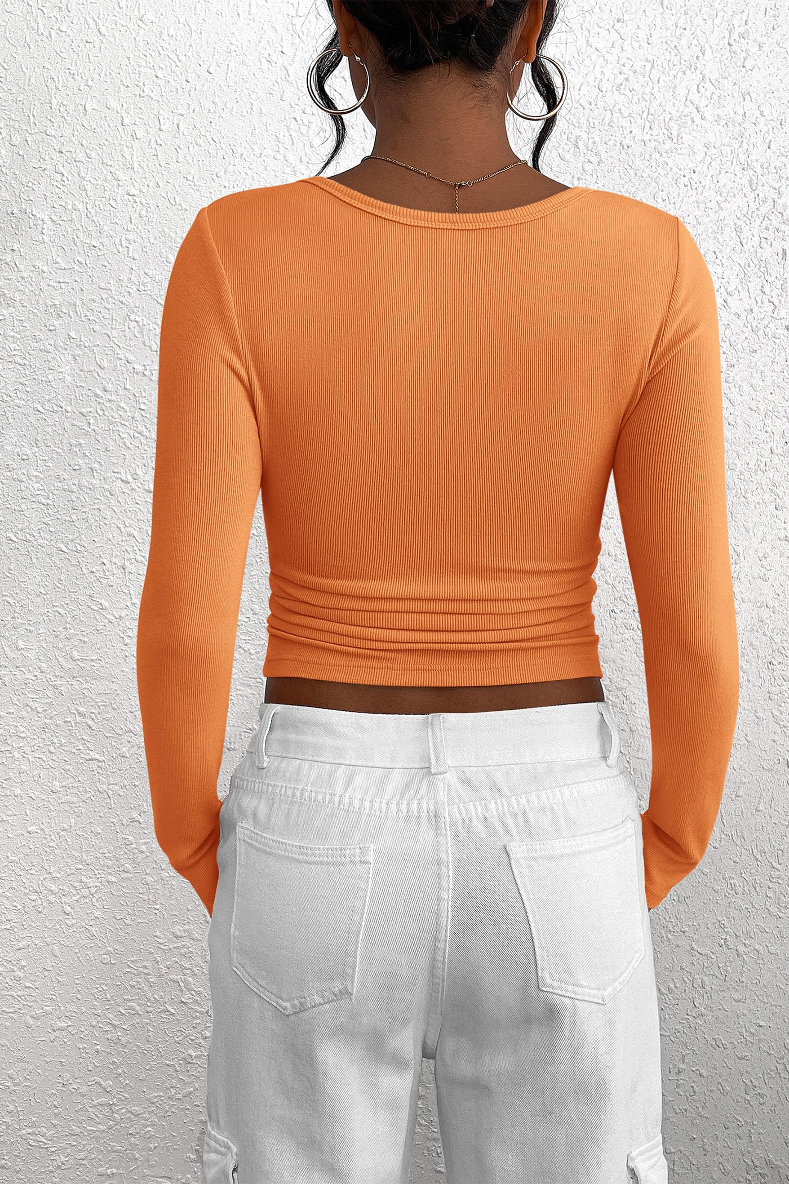 PRETTYGARDEN Women's Fall Long Sleeve Henley T Shirts Button Ribbed Knit Slim Fit Basic Tops Blouse Casual Outfits