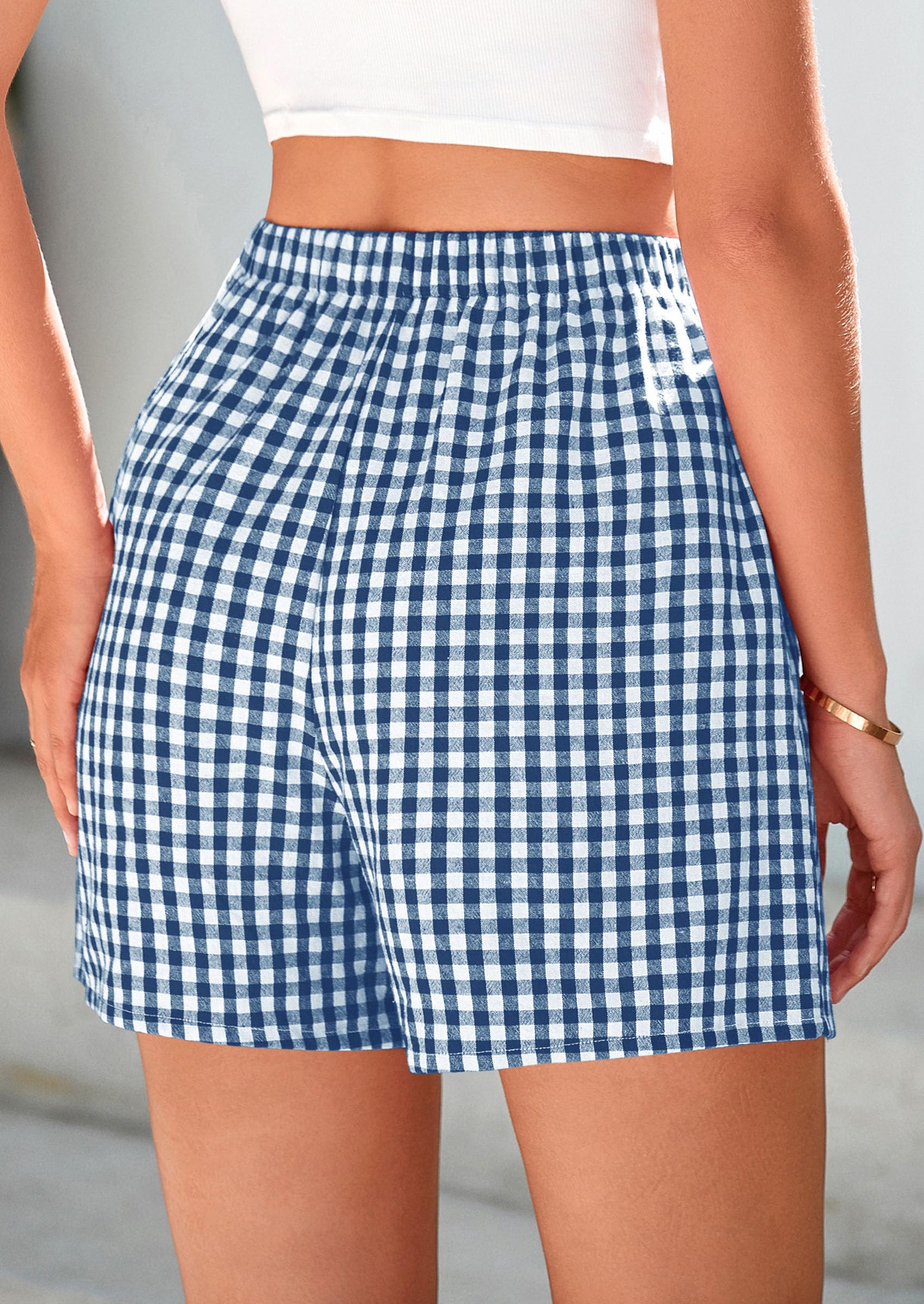 PRETTYGARDEN Womens Shorts Boxers Summer Gingham Pajama Lounge Sleep Y2K Plaid Pj Shorts Beach Bottoms