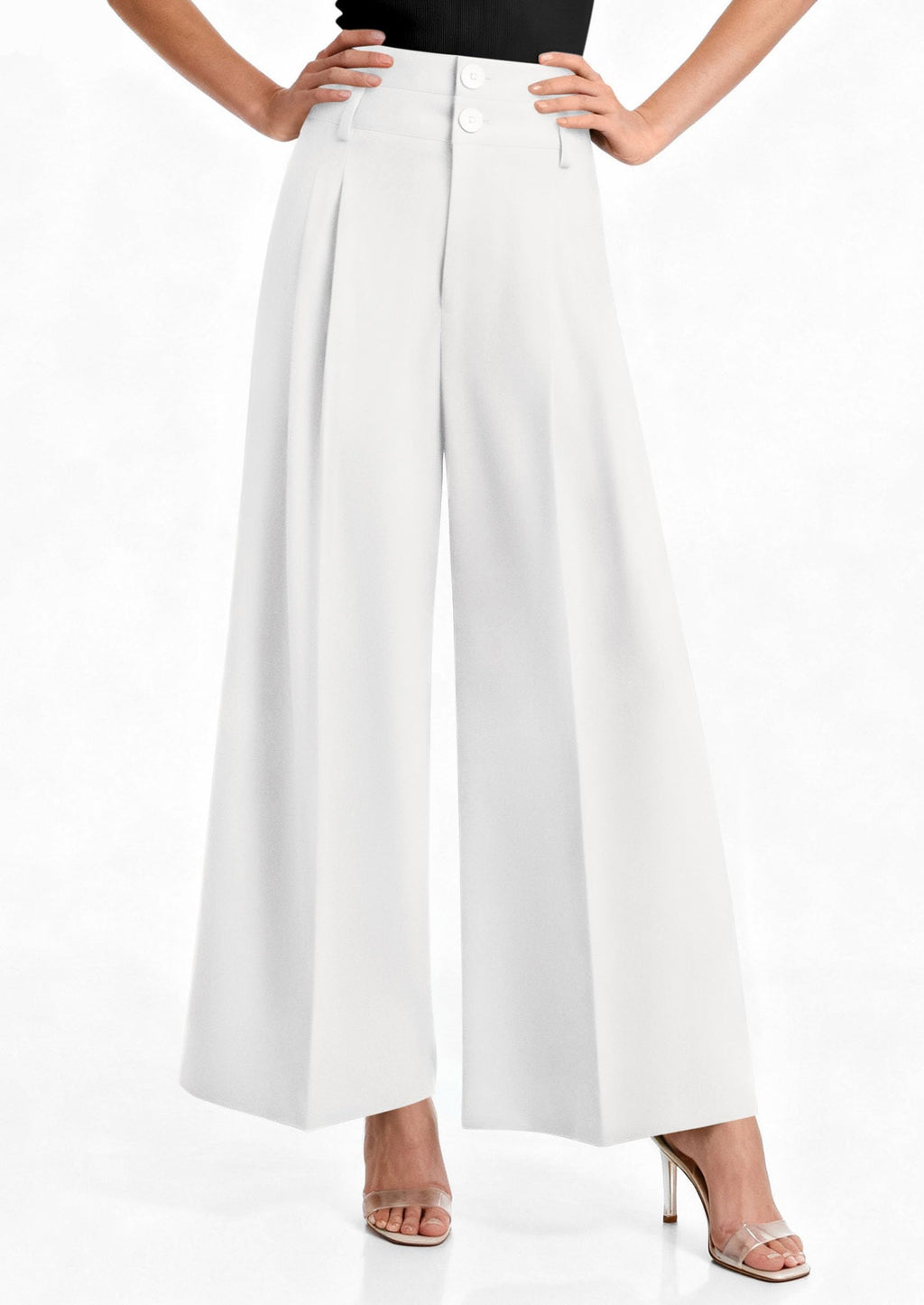 PRETTYGARDEN Womens Spring Wide Leg Palazzo Pants Trendy Loose Button High Waist Pleated Work Business Casual Trousers