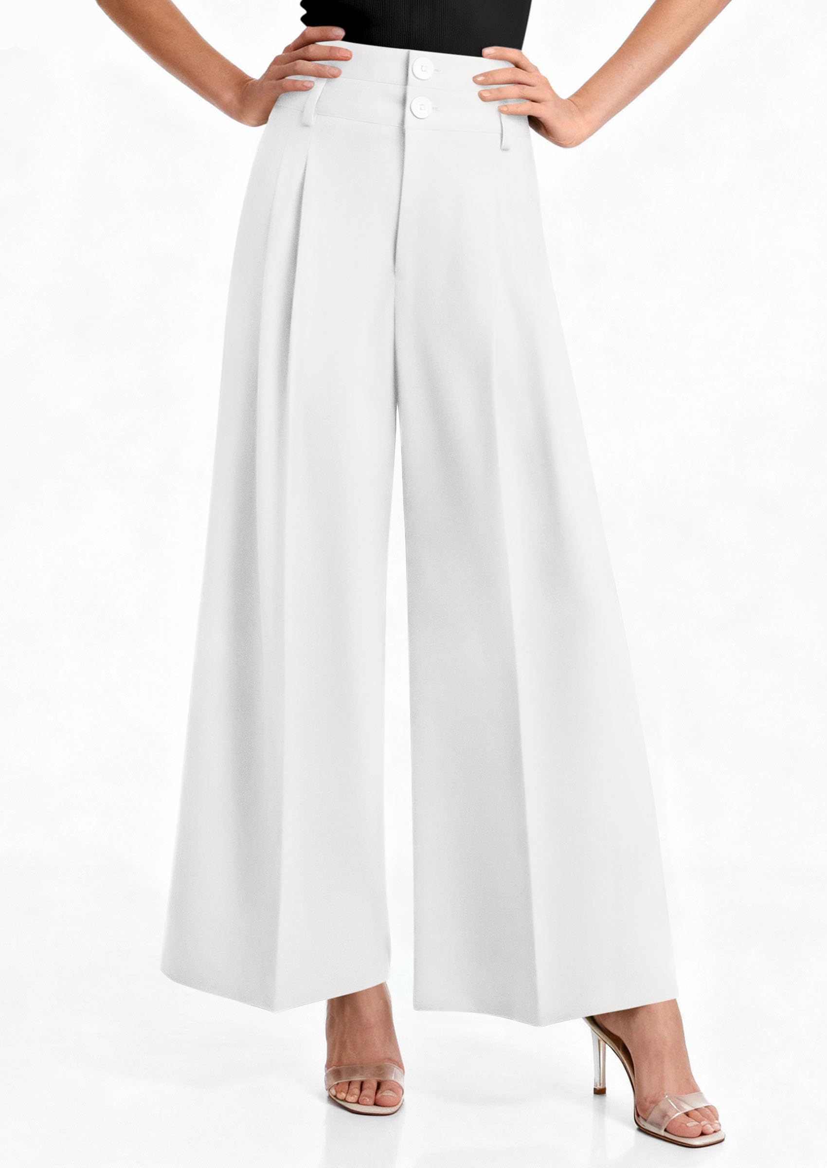 PRETTYGARDEN Womens Spring Wide Leg Palazzo Pants Trendy Loose Button High Waist Pleated Work Business Casual Trousers